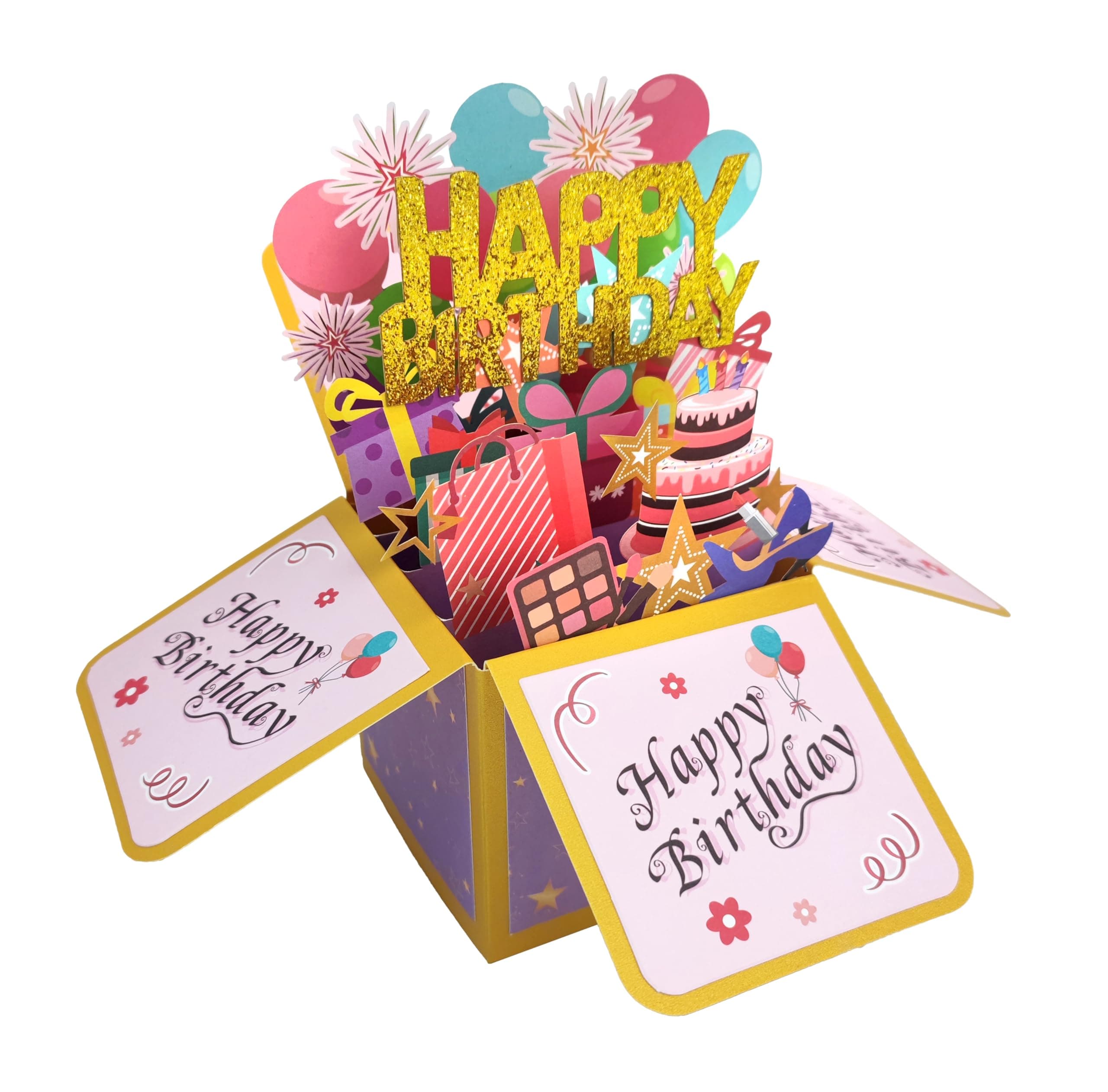 Funny Happy Birthday Pop Up Card, Sweet 3D Birthday Gift Box for Adults and Kids with Envelopes, Unique Handmade Foldable Celebration Cards for Daughter, Son, Mom, Dad, Friend Happy Birthday Card