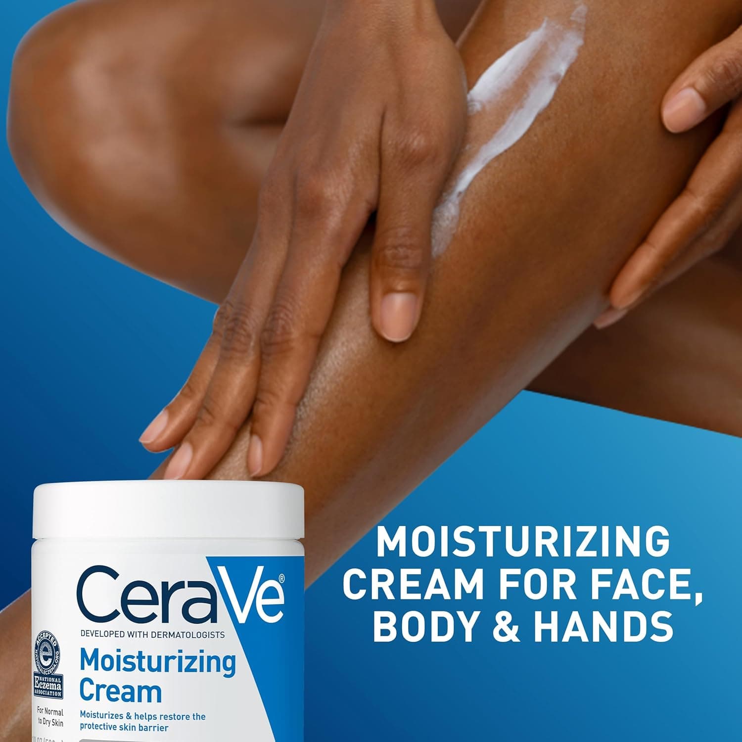 CeraVe Moisturizing Cream, Body and Face Moisturizer for Dry Skin, Body Cream with Hyaluronic Acid and Ceramides, Daily Moisturizer, Oil-Free, Fragrance Free, Non-Comedogenic, 19 Ounce 19 Ounce (Pack of 1) - Image 6
