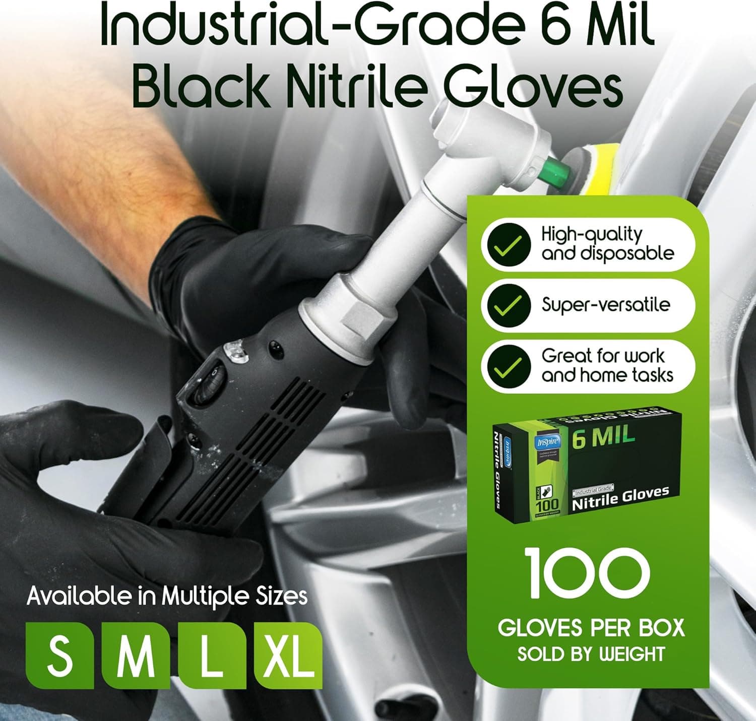 Inspire Black Nitrile Gloves HEAVY DUTY 6 Mil Nitrile Chemical Resistant Medical Cooking Cleaning Disposable Black Gloves Large Black 6mil Box of 100 - Image 3