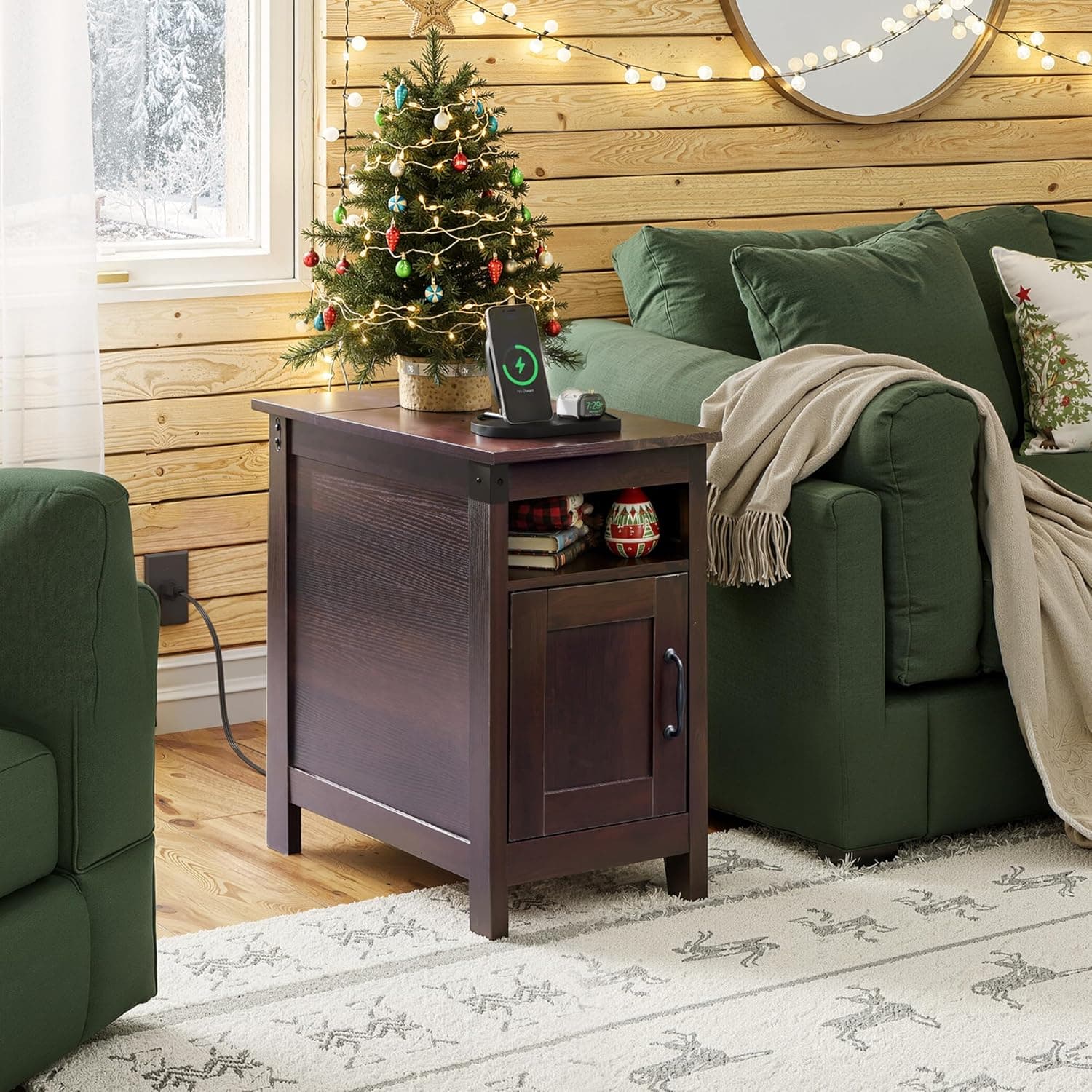 WLIVE End Table with Charging Station, Narrow Side Table for Living Room, Farmhouse Night Stand with Storage, Small Wooden Nightstand with USB Ports and Outlets for Living Room and Bedroom, Espresso Espresso 1 - Image 13