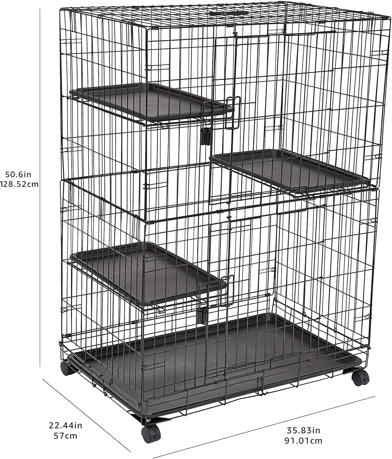 Amazon Basics Large 3-Tier Cat Durable,Pliable Cage Playpen Box Crate Kennel - 35.8"L x 22.4"W x 50.6"H, Black - Image 5