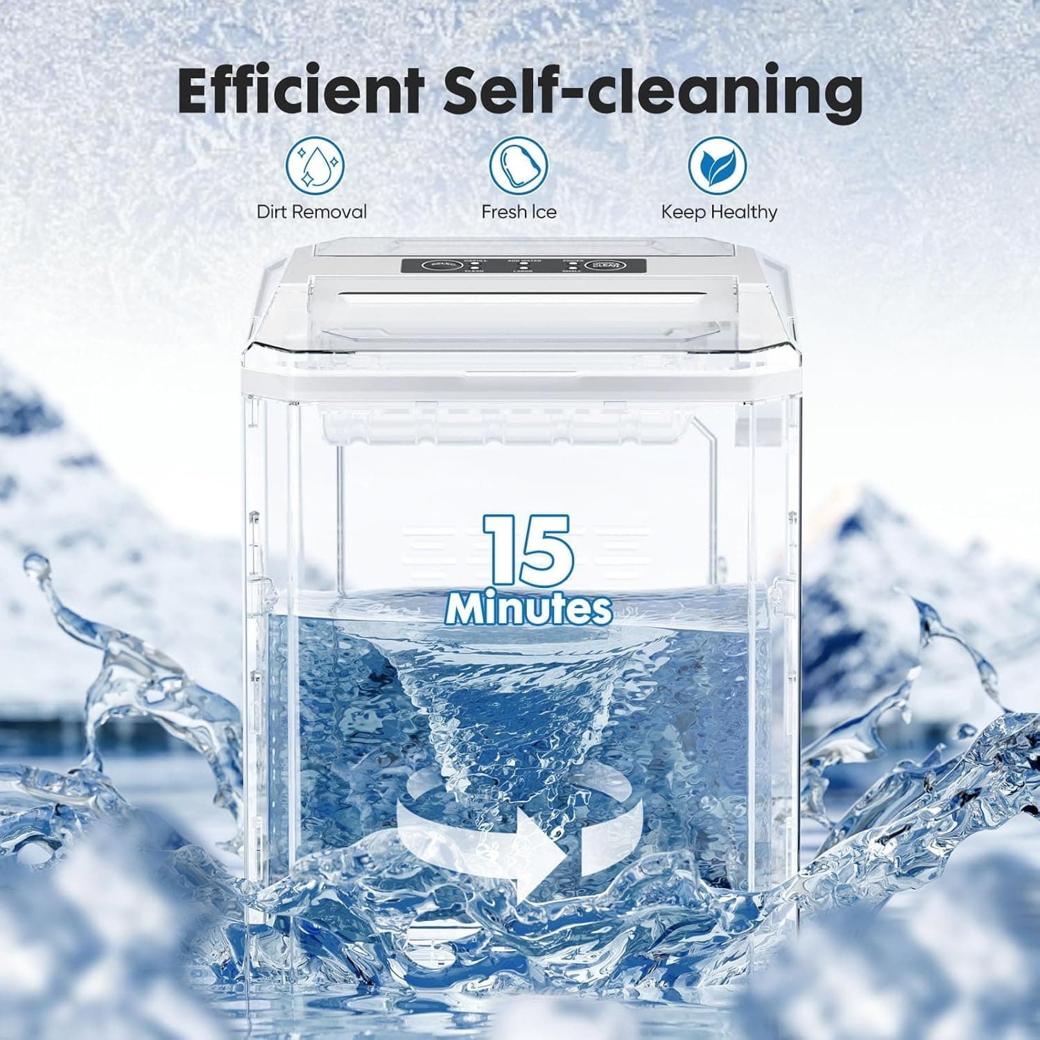 Sweetcrispy Countertop Ice Maker, Portable Ice Machine Self-Cleaning, 9 Cubes in 6 Mins, 26 lbs/24Hrs, 2 Sizes of Bullet Ice for Home Party Office,Elegant Black - Image 5