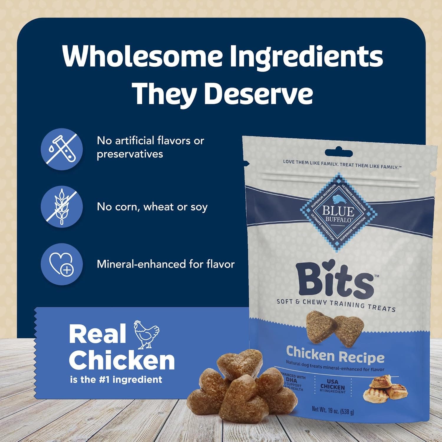 Blue Buffalo Bits Soft Dog Treats for Training, Made with Natural Ingredients & Enhanced with DHA, Chicken Recipe, 19-oz Bag Chicken 19 Ounce (Pack of 1) - Image 8