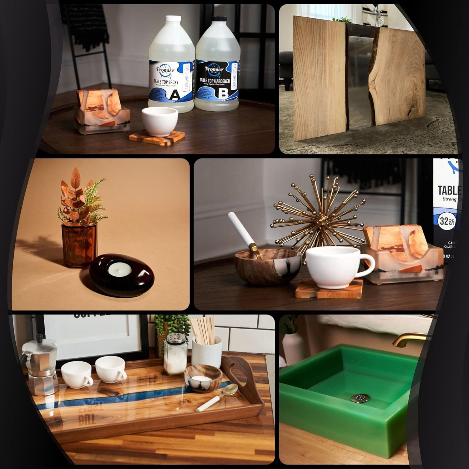 Promise Epoxy Epoxy Resin Kit 1 Gal-Crystal Clear, UV Resistant, Self Leveling, Food Safe for Table Top, Arts & Crafts, Wood Casting, Jewelry Making, Use with Mica Powder, Silicone Molds, Alcohol Ink - Image 7