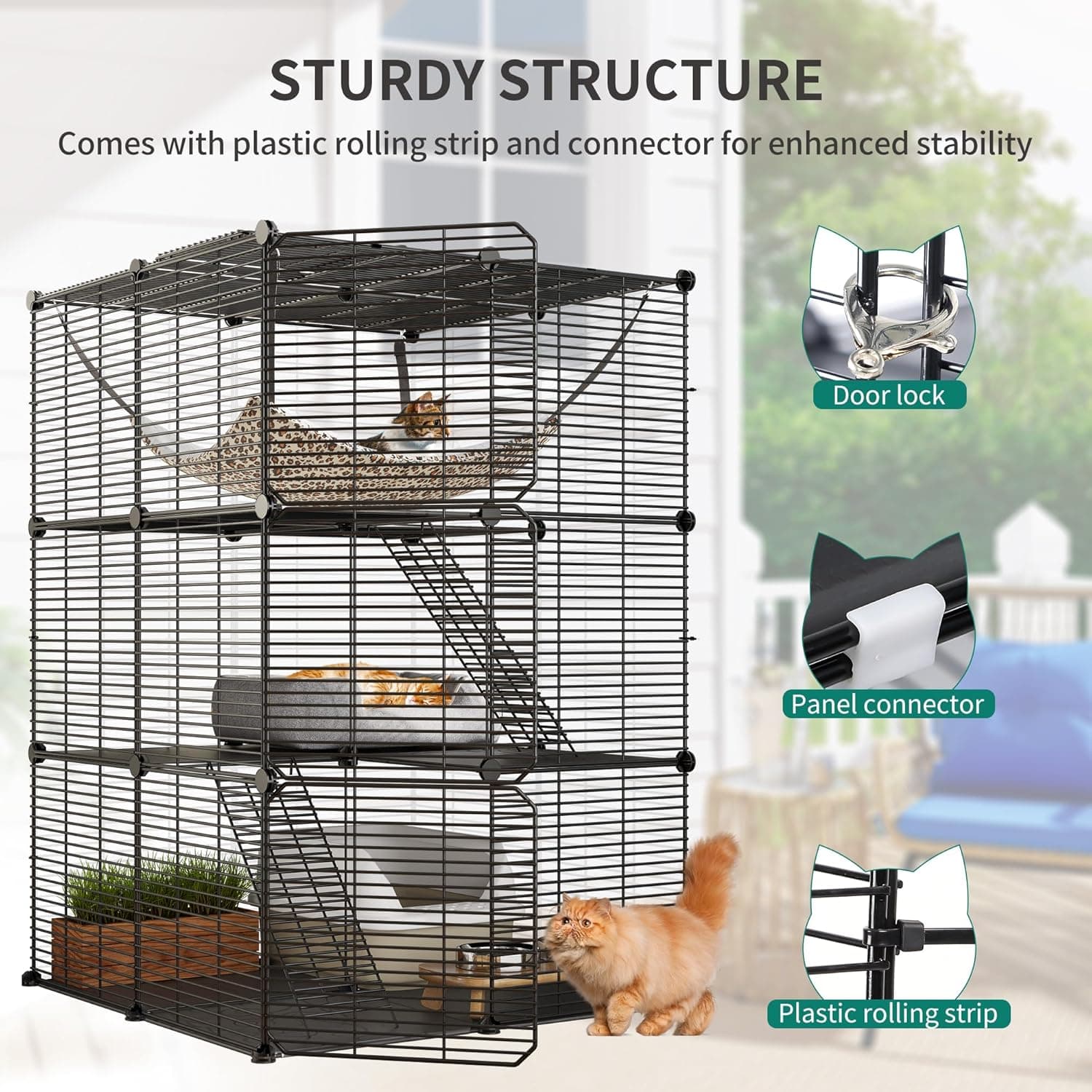 YITAHOME Cat Cage Indoor Cat Enclosures DIY Cat Playpen Metal Kennel with Extra Large Hammock for 1-2 Cats, Ferret, Chinchilla, Rabbit, Small Animals 28.0"L x 28.0"W x 41.0"H - Image 8