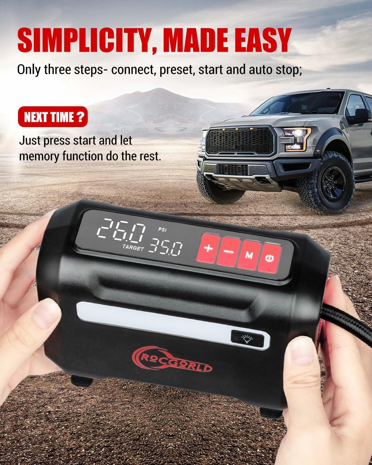 R8 Tire Inflator Portable Air Compressor, DC 12V Air Compressor Portable with Large Dual Digital Screen, 3X Faster Inflation Air Pump for Car, Bike, Ball, Motor Red - Image 5
