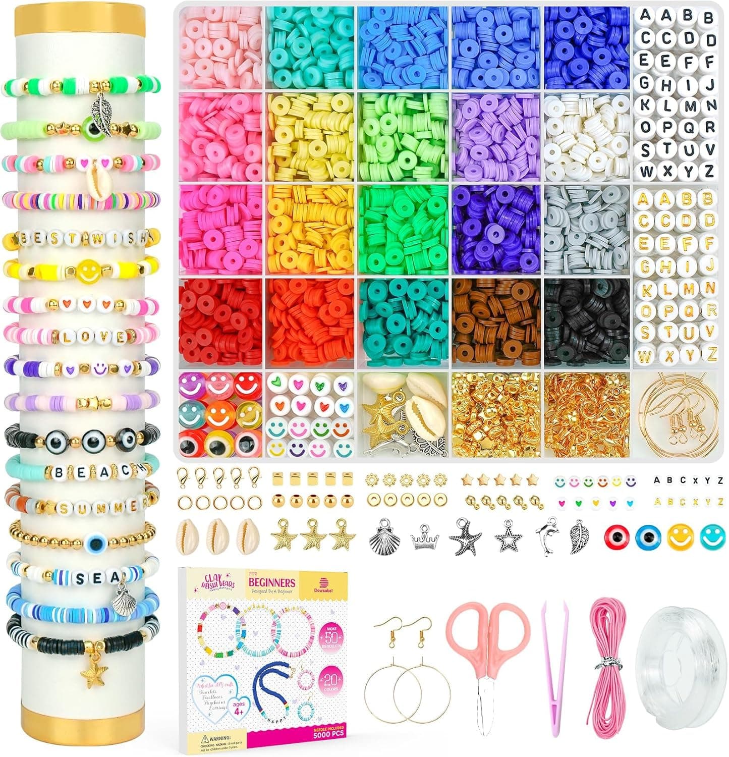 Dowsabel Clay Beads Bracelet Making Kit for Beginner, 5000 Pcs Preppy Polymer Clay Beads with Charms Kit for Jewelry Making, DIY Arts and Crafts Birthday Gifts Toys for Kids Age 6-13 Flat - Image 2