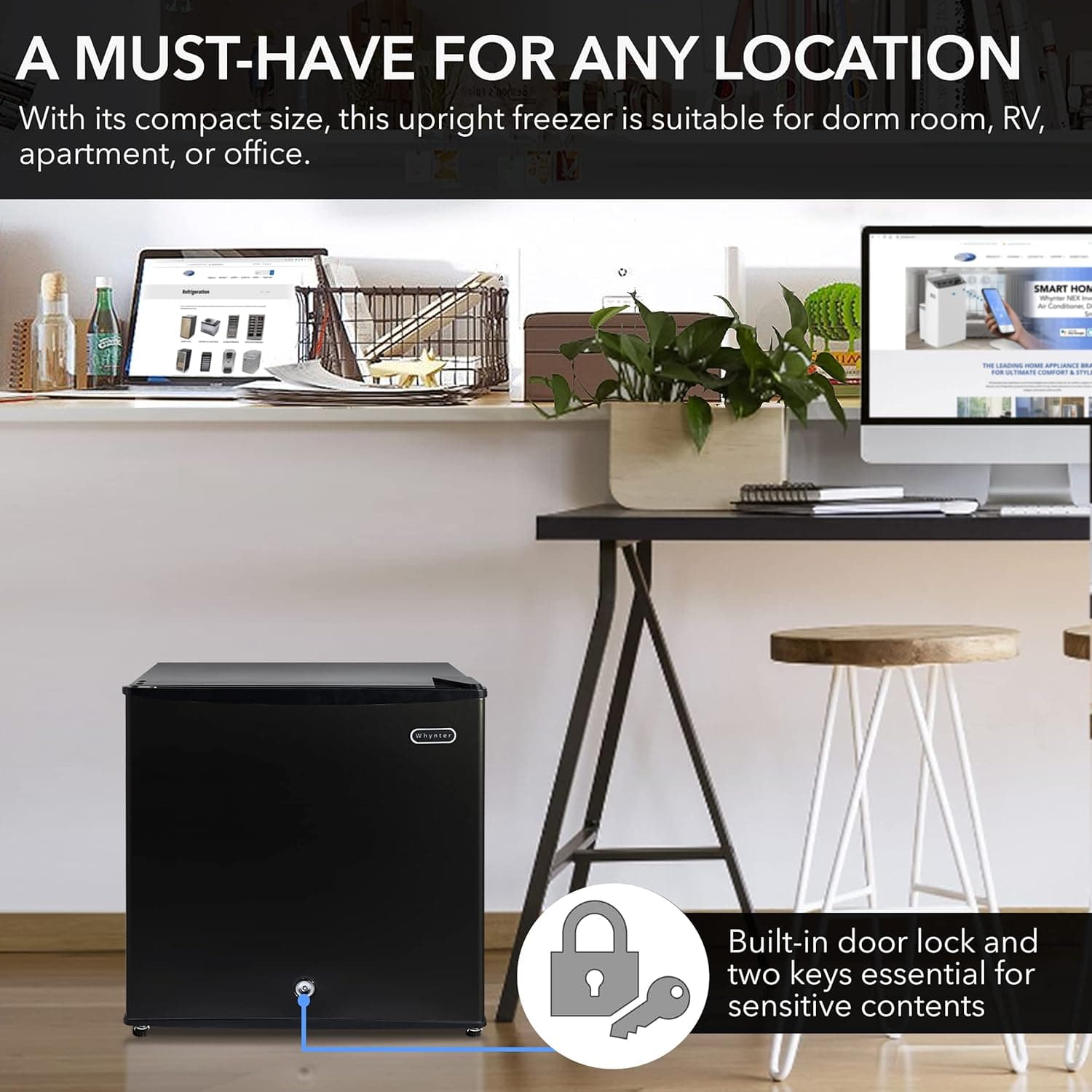 Whynter Upright Small Freezer Mini Freezer with Lock for Bedrooms, Dorms, Garages, Offices CUF-110B, Black Energy Star, 1.1 Cu Ft 1.1 Cubic Feet Black - Image 3