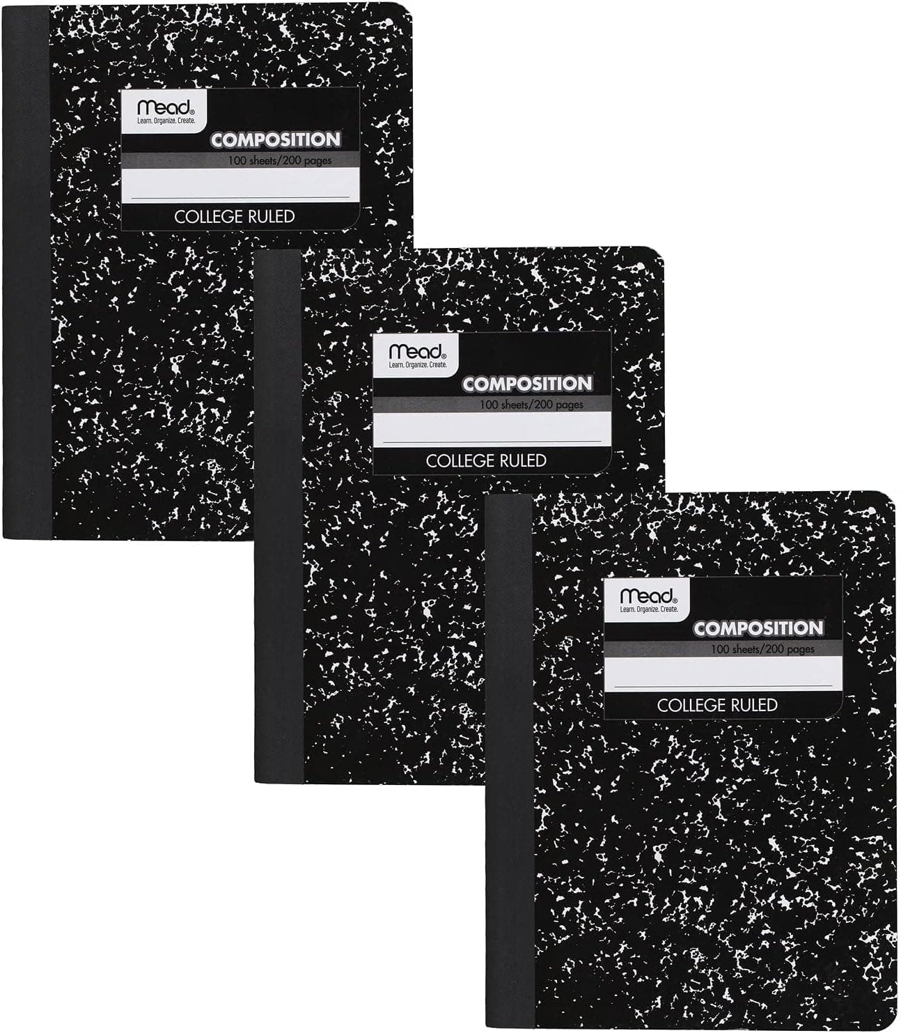 Mead Composition Notebook, 3 Pack, College Ruled Paper, 7-1/2" x 9-3/4", 100 Sheets per Comp Book, Black Marble (38111) Pack of 3 - Image 2
