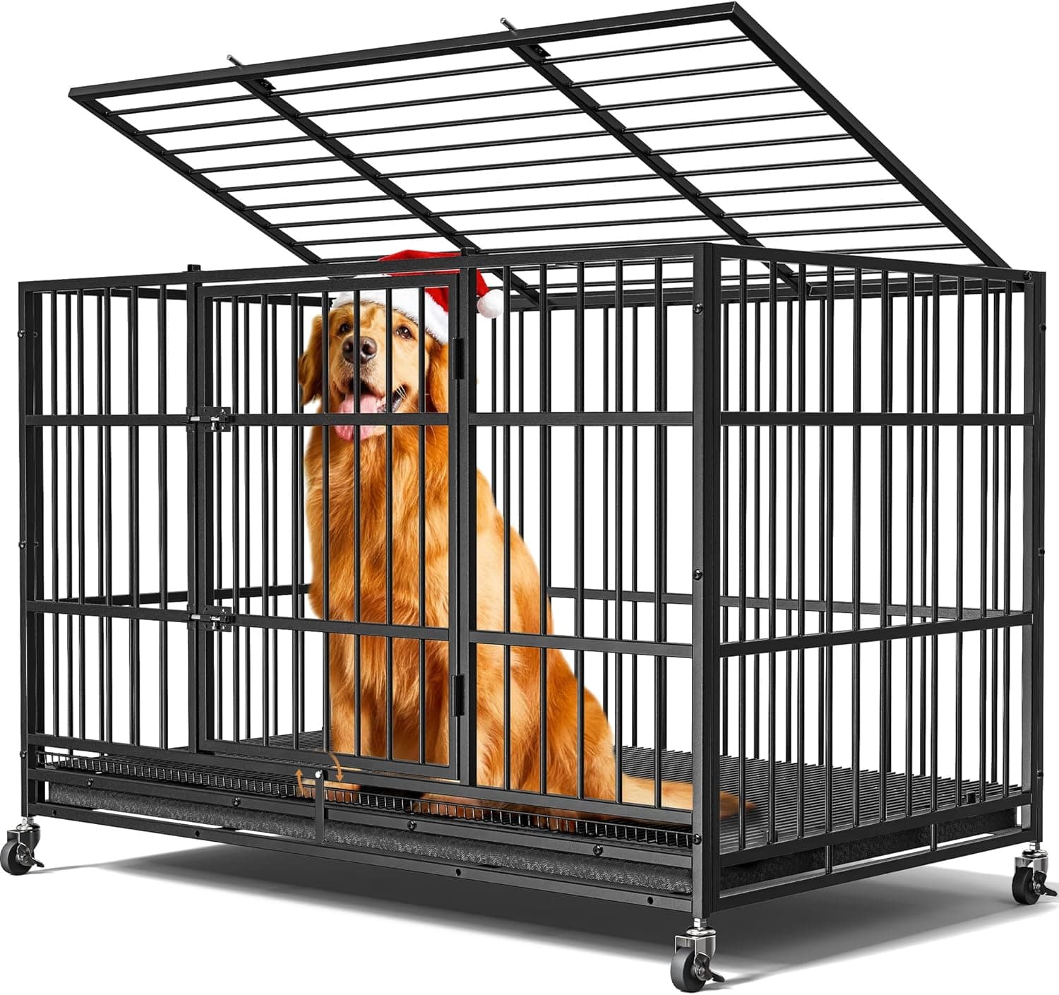 48" Dog Crates for Large Dogs, Upgraded 4 Lockable Wheels, Removable Door, Dog Kennel Indoor, Max Load 300Lbs, Easy to Clean, Removable Tray, XL Dog Cage for Large and Medium Dogs 48 Inch - Image 2