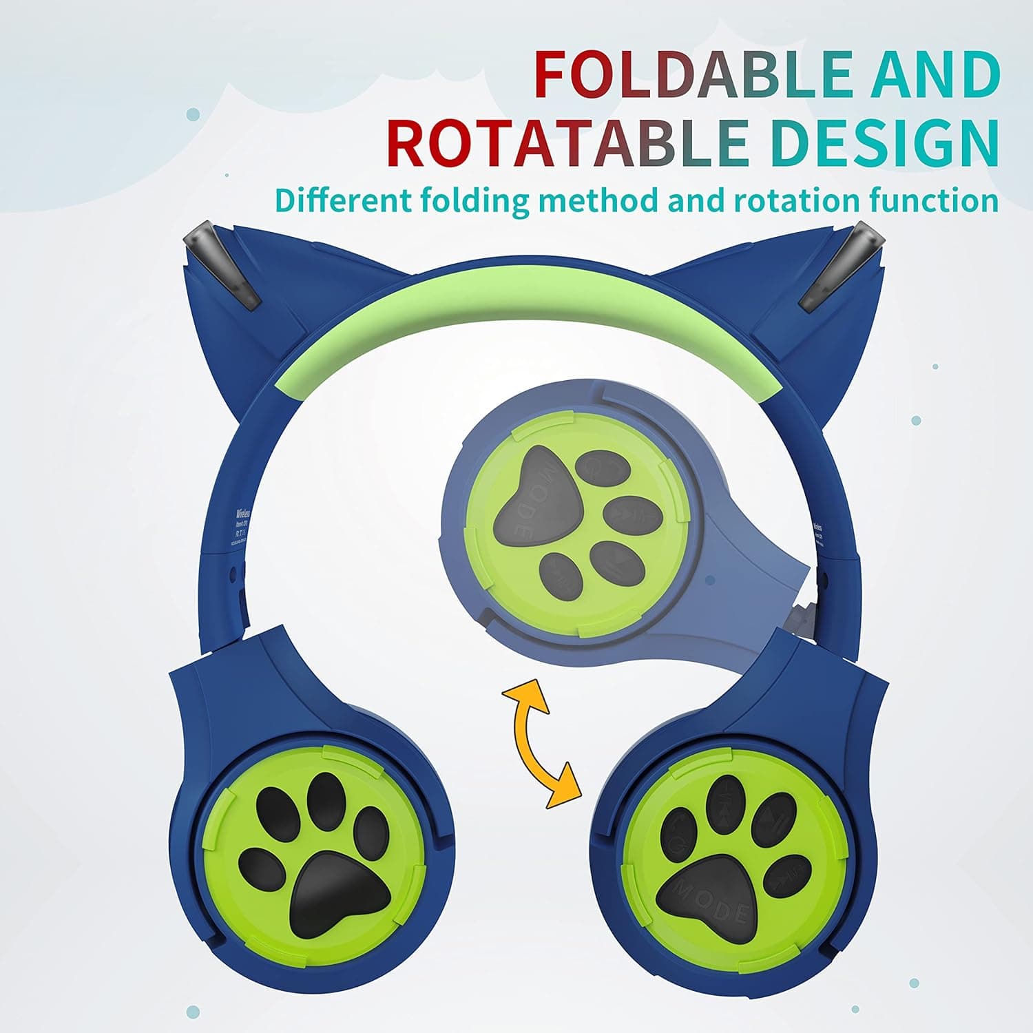 Riwbox CF9 Cat Ear Kids Bluetooth Headphones with LED Light Up,Safe 85dB Volume Limit,Built-in Mic&Boom Mic for Calls,Kids Wireless&Wired Headphones for Tablet/Airplane/School/Online Learning(Blue) - Image 8