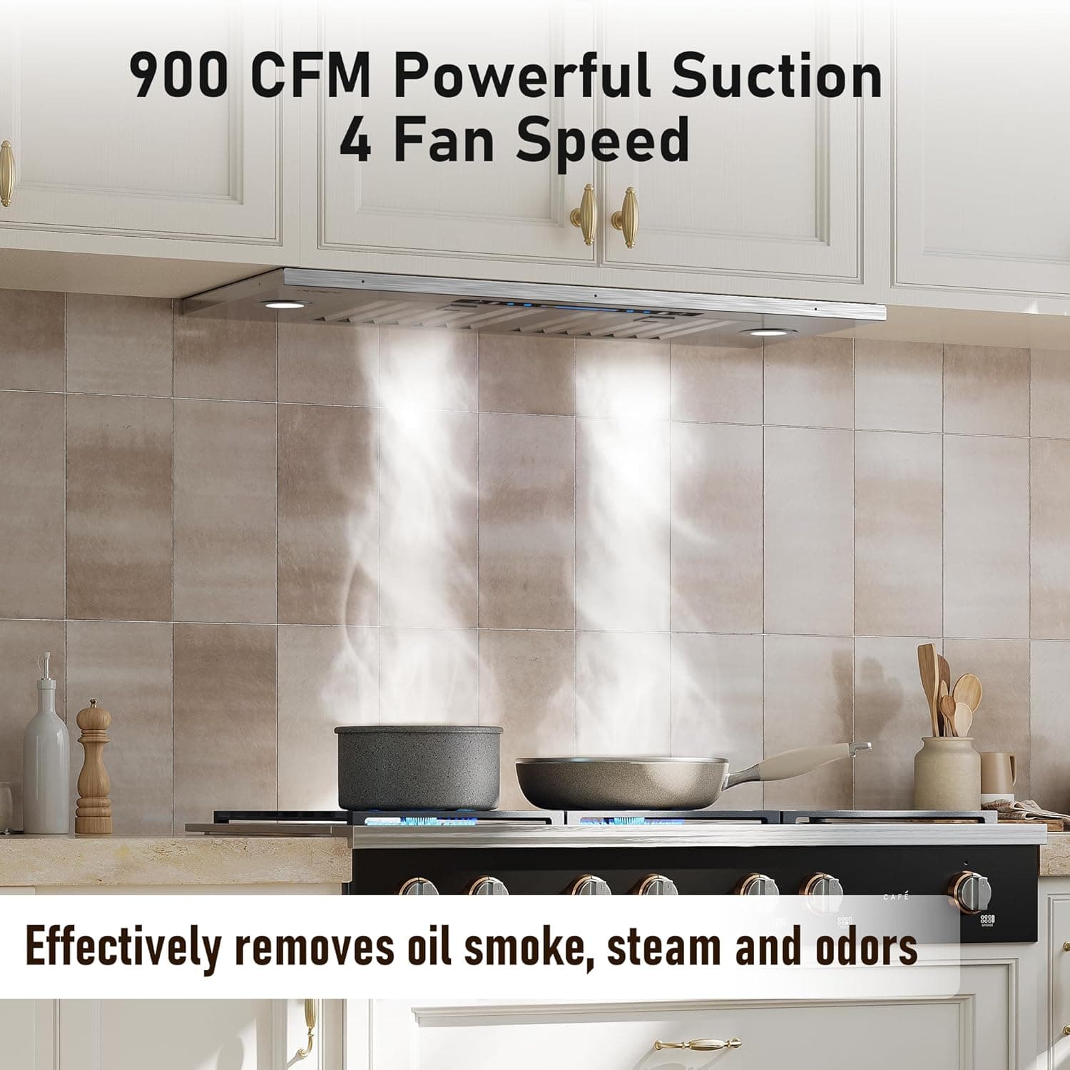 IKTCH 30 inch Built-in/Insert Range Hood 900 CFM, Ducted/Ductless Convertible Duct, Stainless Steel Kitchen Vent Hood with 4 Speed Gesture Sensing&Touch Control Panel(IKB01-30) 30" 900CFM Stainless Steel - Image 3