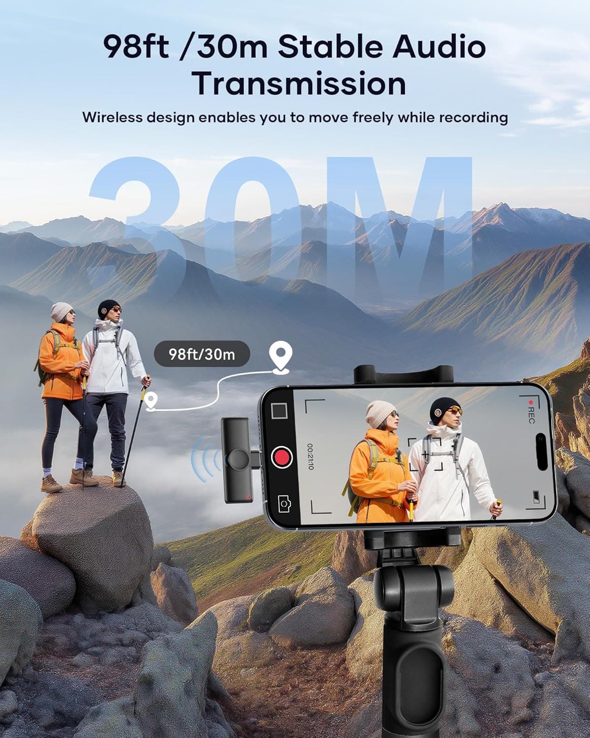 Microphone sans fil pour iPhone, iPad et téléphone Android, pack de 2 microphones lavalier sans fil avec réduction de bruit, plug and play - Image 4
