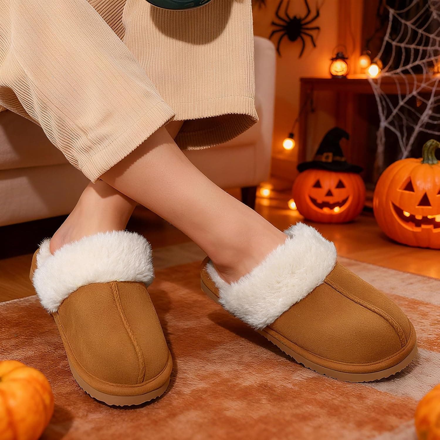 Litfun Women's Fuzzy Memory Foam Slippers Fluffy Winter House Shoes Indoor and Outdoor 8-8.5 Chestnut - Image 7