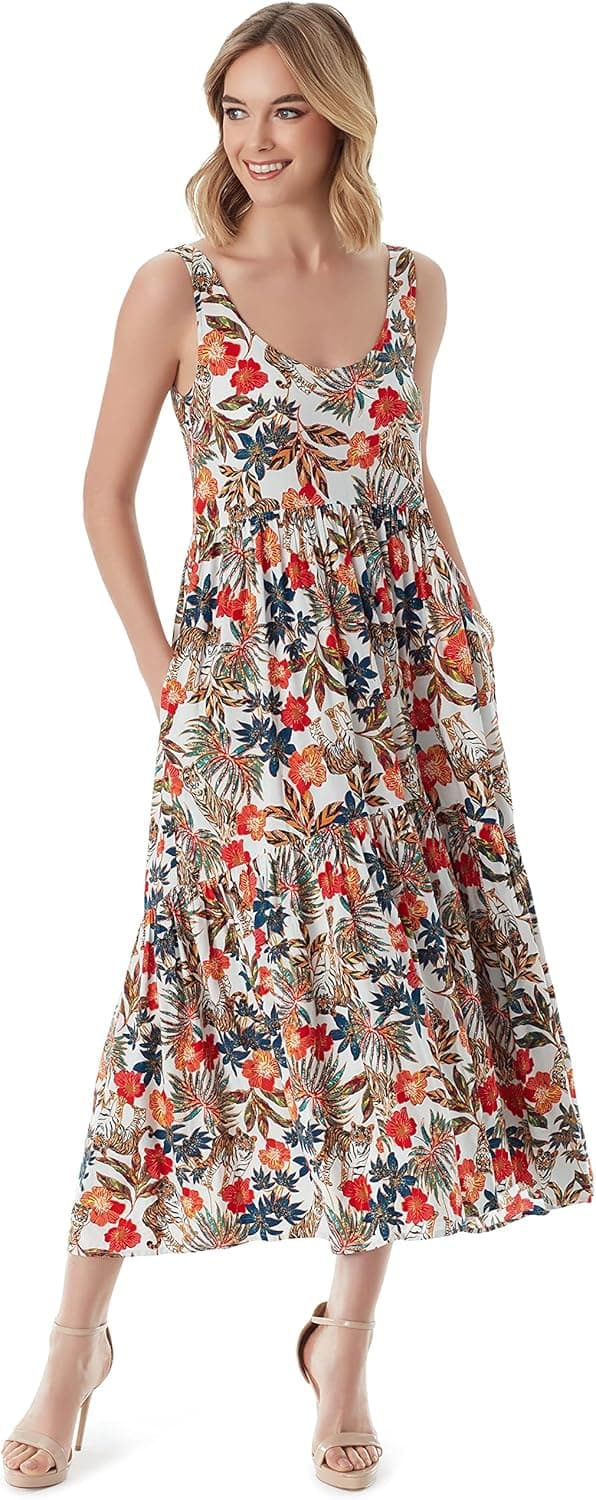 Jessica Simpson Womens Cheryl Sleeveless Two Tiered Maxi Dress 3X Jungle Parade - Gardenia - Image 2