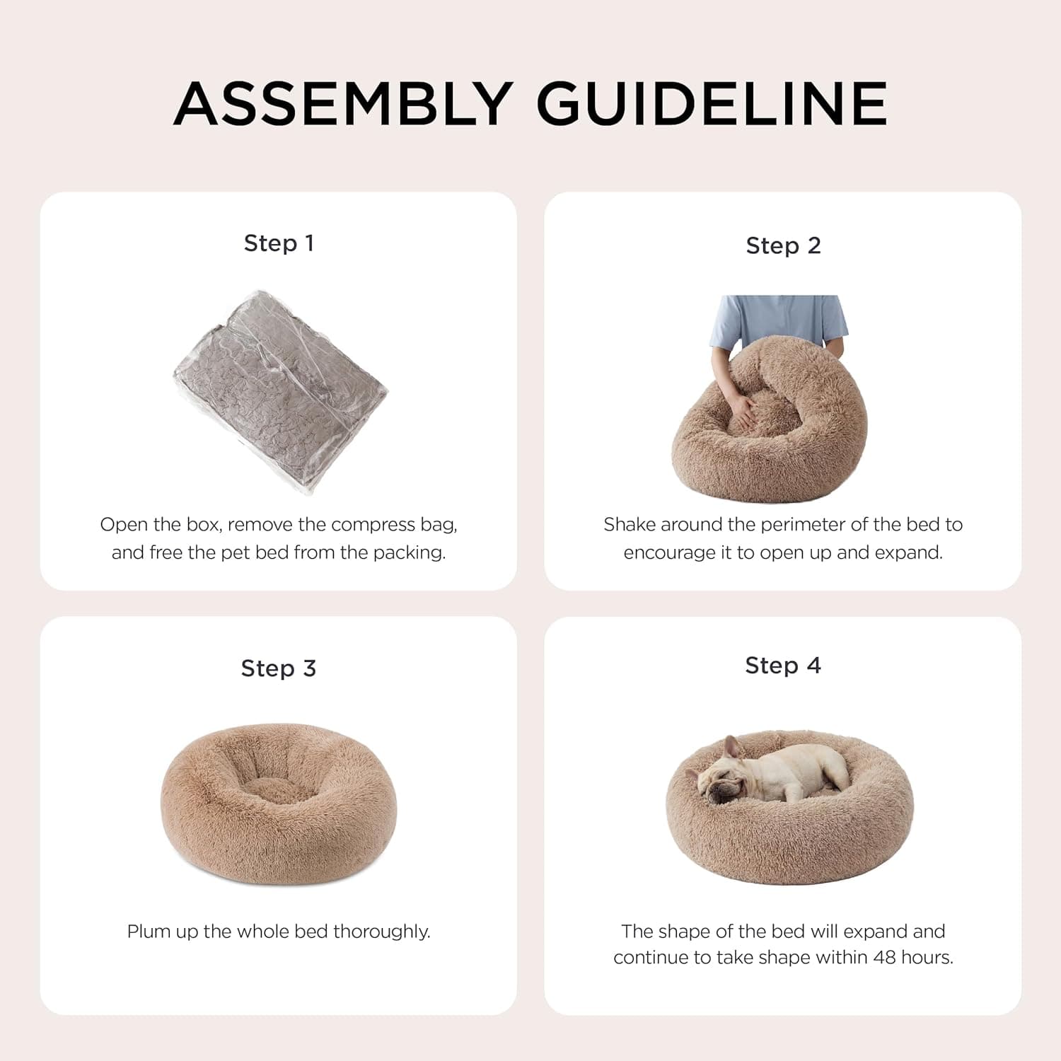 Bedsure Calming Dog Bed Medium Size Dog - Donut Washable Medium Pet Bed, 30 inches Anti-Slip Round Fluffy Plush Faux Fur Cat Bed, Fits up to 45 lbs Pets, Camel 30"L x 30"W x 8"Th Camel - Image 6