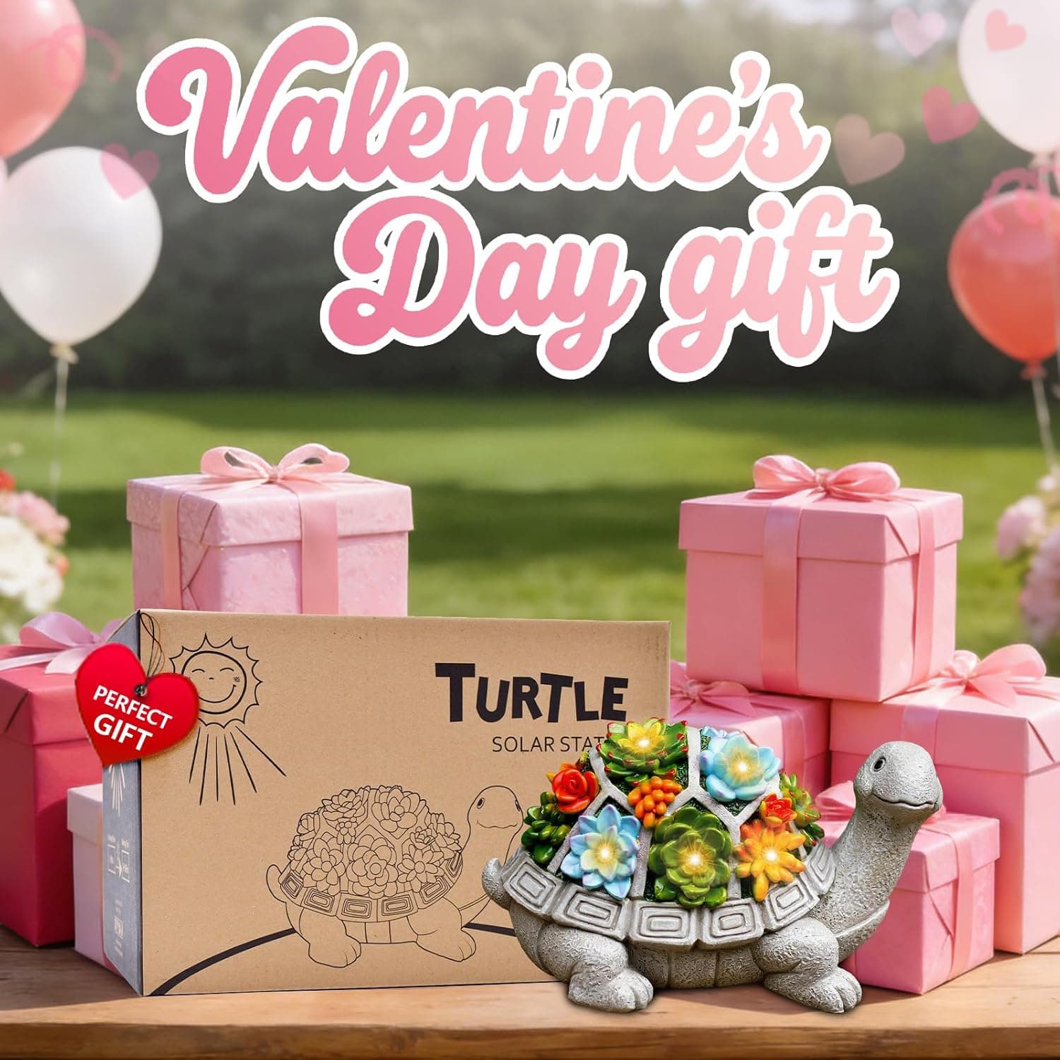 Nacome Solar Garden Outdoor Statues Turtle with Succulent and 7 LED Lights - Lawn Decor Tortoise Statue for Patio, Balcony, Yard Ornament - Chrismtas Gifts for Mom Grandma Grey Turtle - Image 7