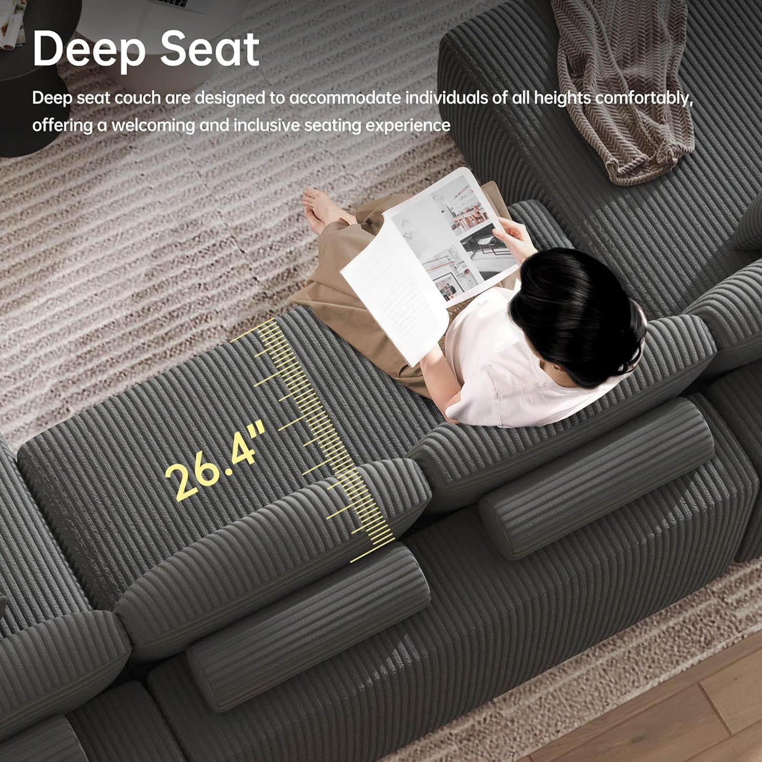 DURASPACE 126.2'' U-Shaped Modular Sectional Sofa Couch, Convertible 4-Seater Boneless Couches for Living Room (Gray) Grey - Image 8