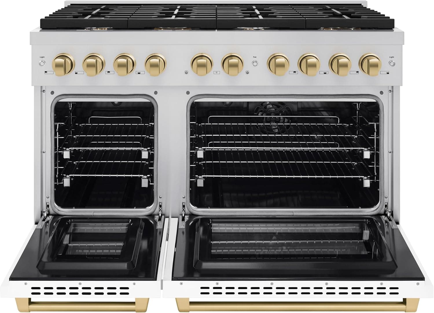 ZLINE Autograph Edition 48 in. 6.7 cu. ft. Paramount Double Oven Dual Fuel Range with 8 Burner Gas Cooktop in Stainless Steel with White Matte Door and Champagne Bronze Accents (SDRZ-WM-48-CB) - Image 2