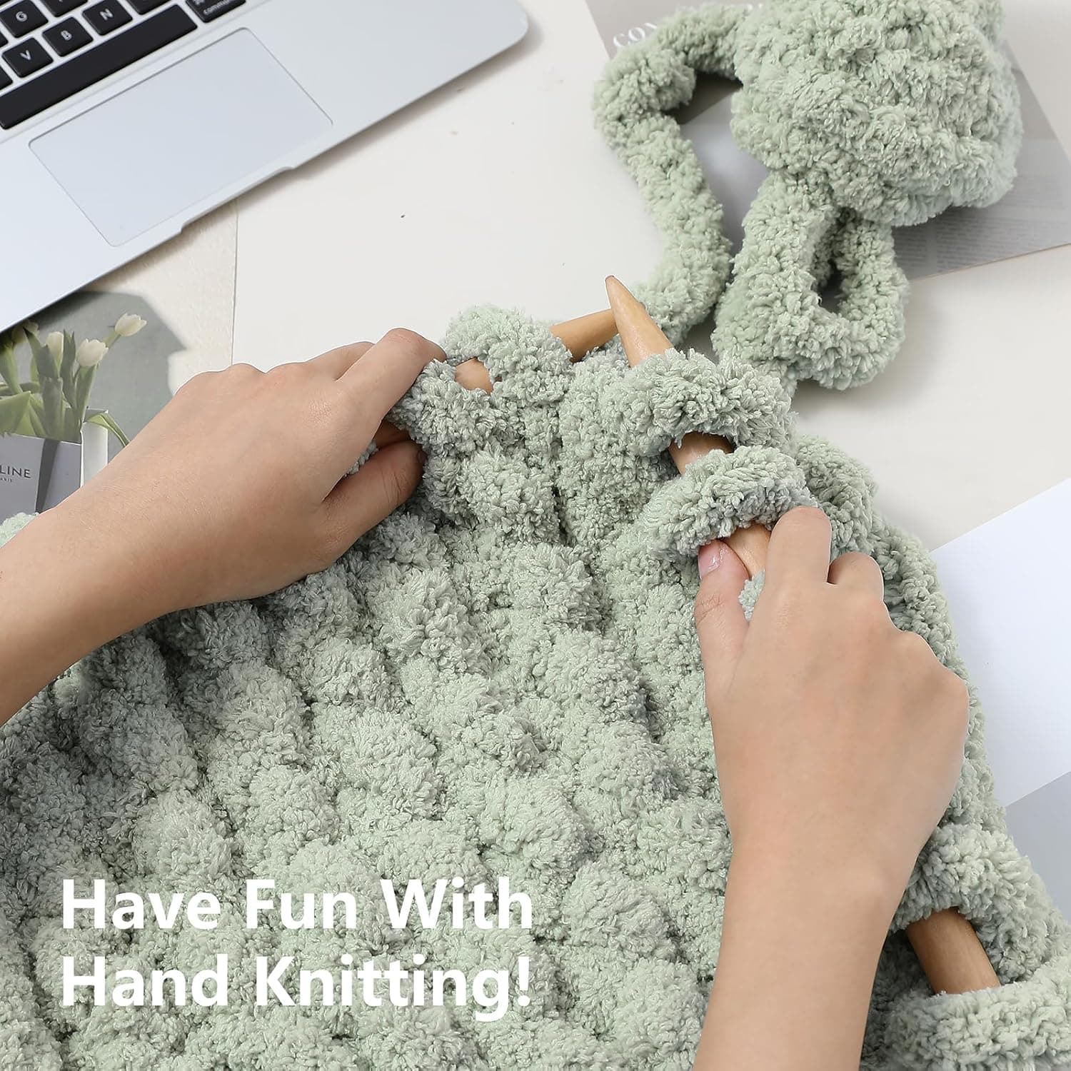 Chunky Yarn for Hand Knitting - #10 Chunky Chenille Yarn, Jumbo Big Thick Chunky Yarns for Crocheting, Super Bulky Chunky Knit Blanket Yarns, 8 Skein (25 yds 8 oz Each Skein), Sage Green 8 Pack Sage Green - Image 6