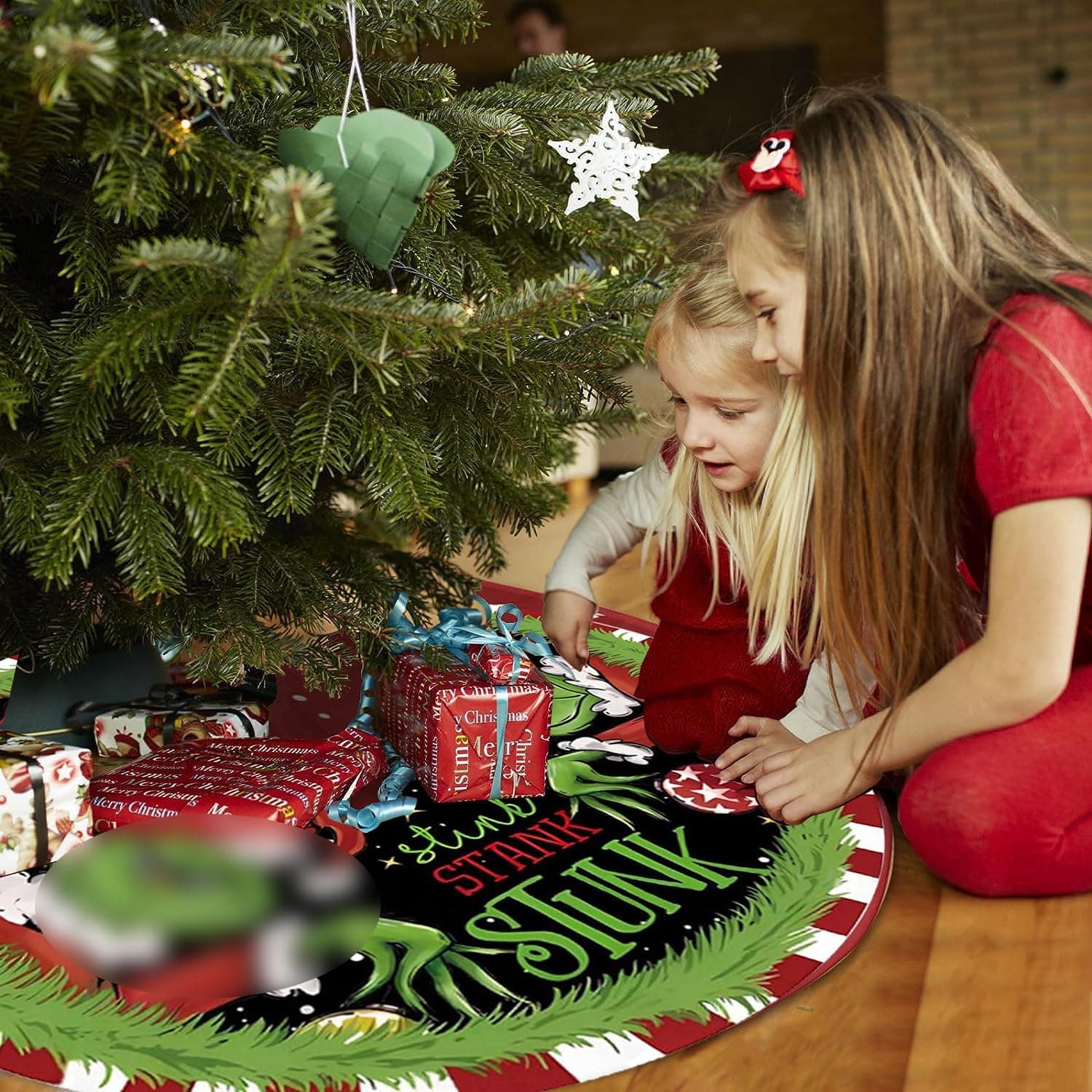 Christmas Tree Skirt 36 Inch Green Funny Trimmed Tree Skirt Christmas Decorations Tree Mat Merry Christmas Party Home Decor - Image 3