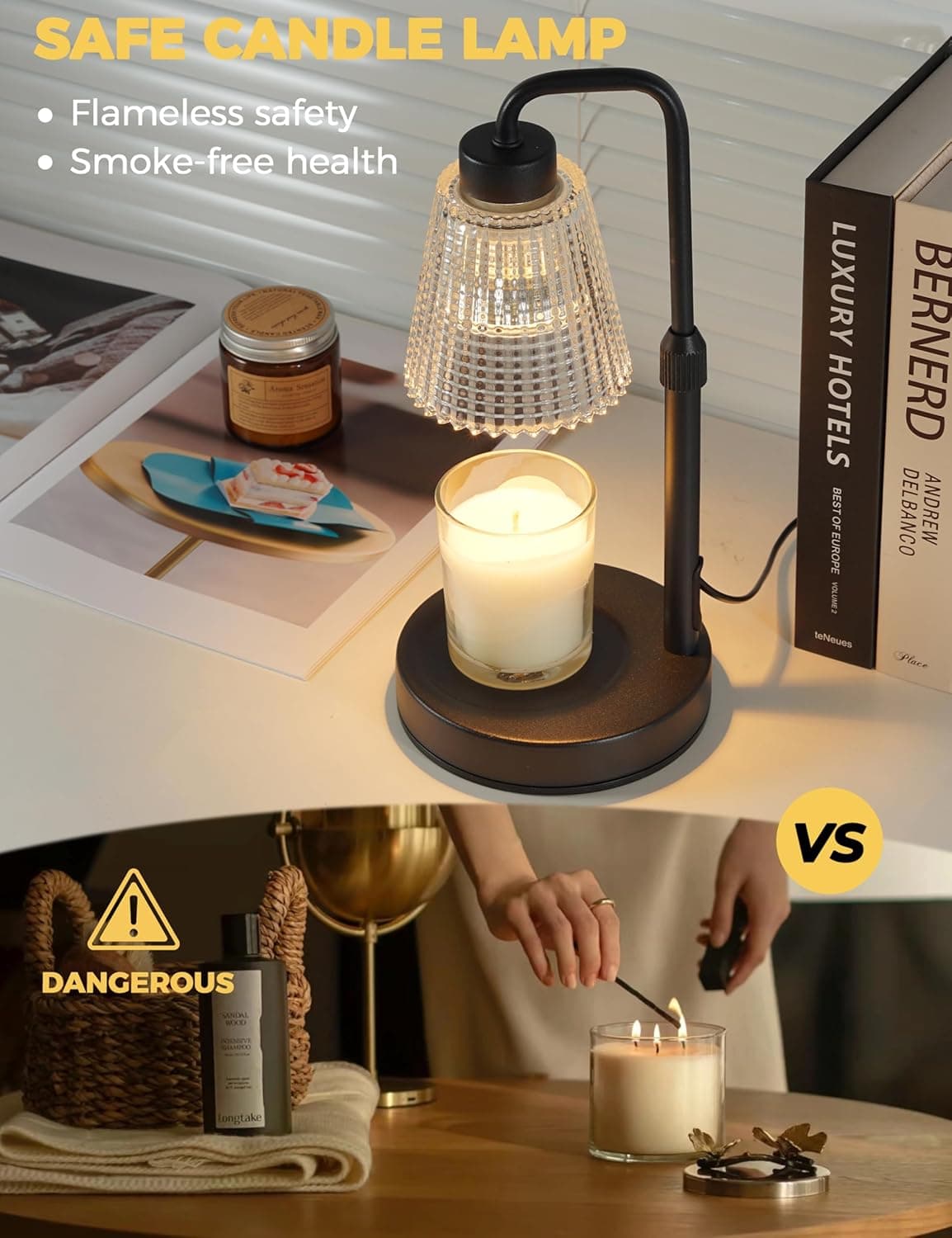 Candle Warmer Lamp with Timer Dimmable, Birthday Gifts for Women Mom, House Warming Gifts New Home Decor, Wax Melt Warmer for Jar Candles with 2 Bulbs Black - Image 2