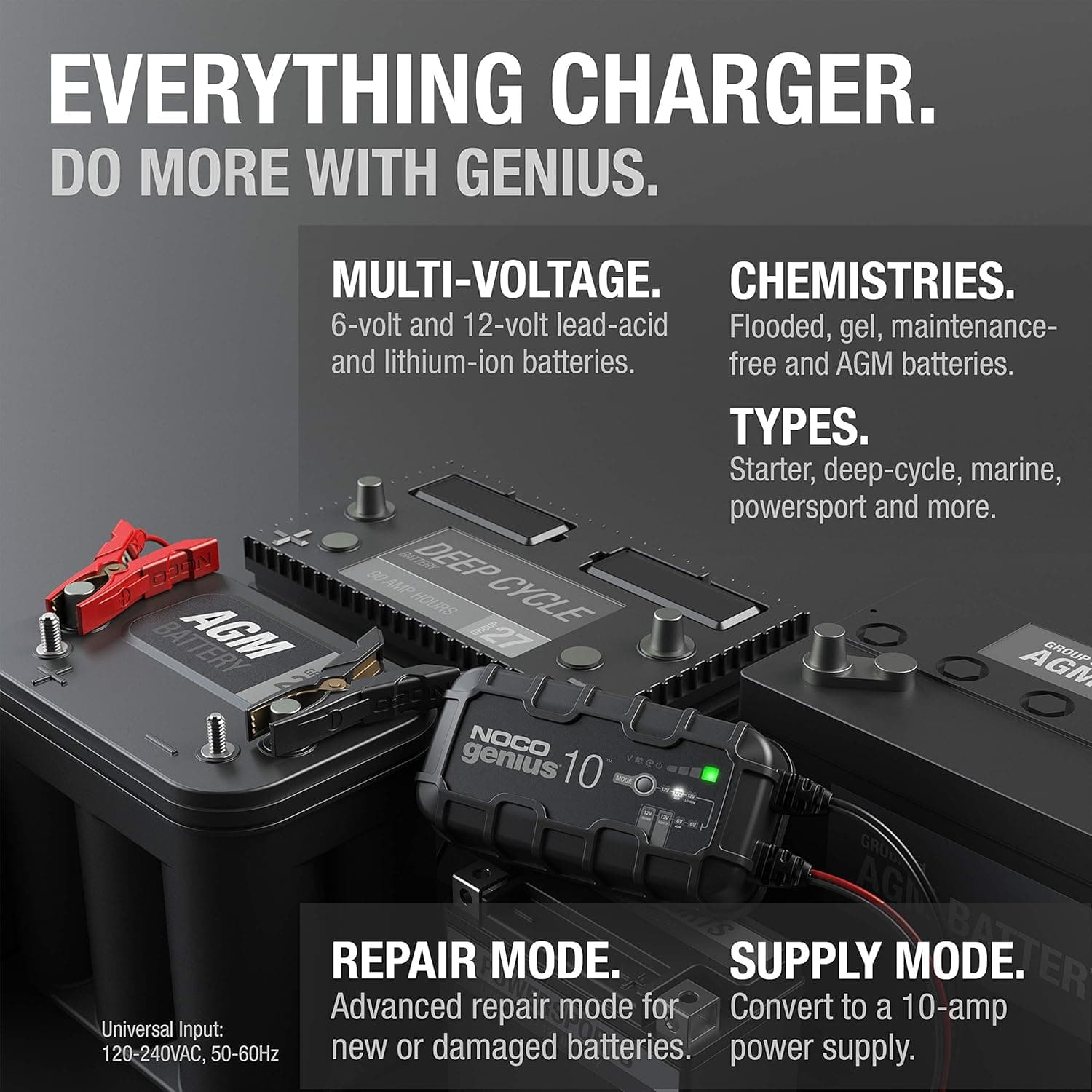 NOCO GENIUS10: 10A 6V/12V Smart Battery Charger – Automatic Maintainer, Trickle Charger & Desulfator with Overcharge Protection & Temperature Compensation – for Lead-Acid & Lithium Batteries - Image 5