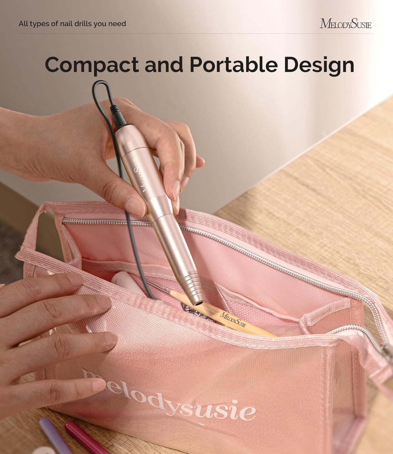 MelodySusie Pen-Shaped Portable USB Nail Drill, PC120I 20000RPM Electric Nail File with Compact Design for All Nail Care, Manicure Polishing, Shaping & Gel Removal at Home for Beginners A-gold - Image 4