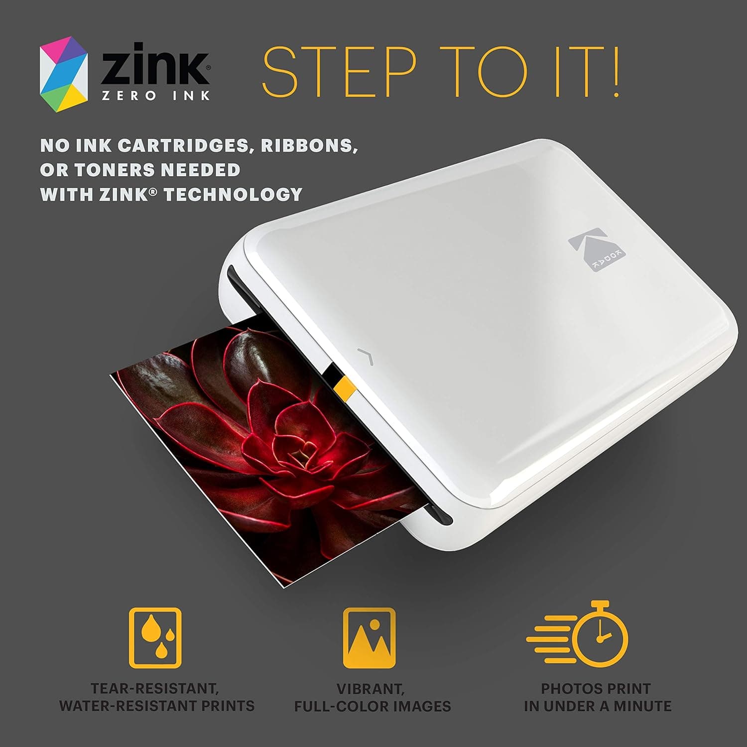 KODAK Step Instant Smartphone Photo Printer - Portable Mini Color Wireless Mobile Printer - Zink 2x3” Sticky-Back Photos - Bluetooth Compatible with iOS & Android Devices - Fun Editing App - White White Printer - Image 6