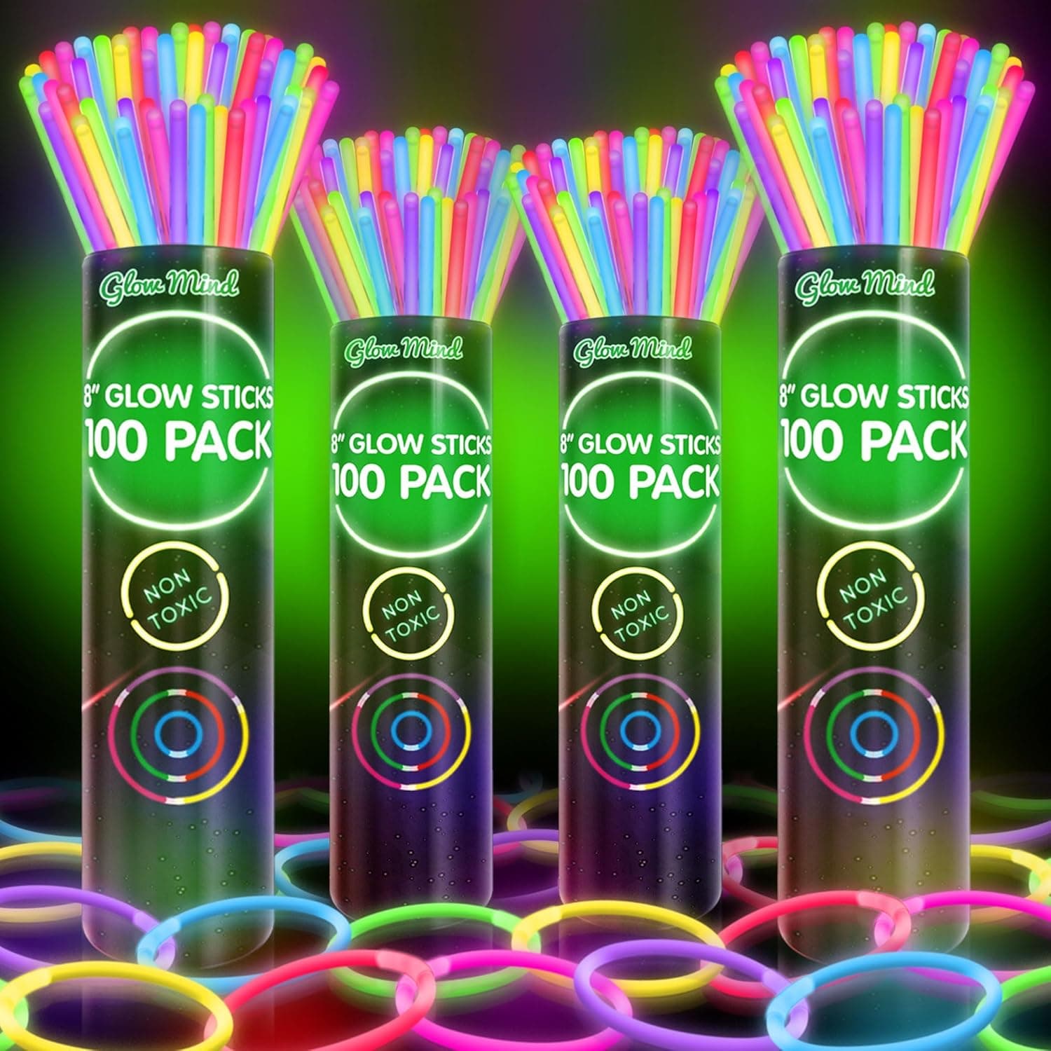 400 Ultra Bright Glow Sticks Bulk - Halloween Glow in the Dark Party Supplies Pack - 8" Glowsticks Easter Party Favors with Bracelets and Necklaces - Image 2