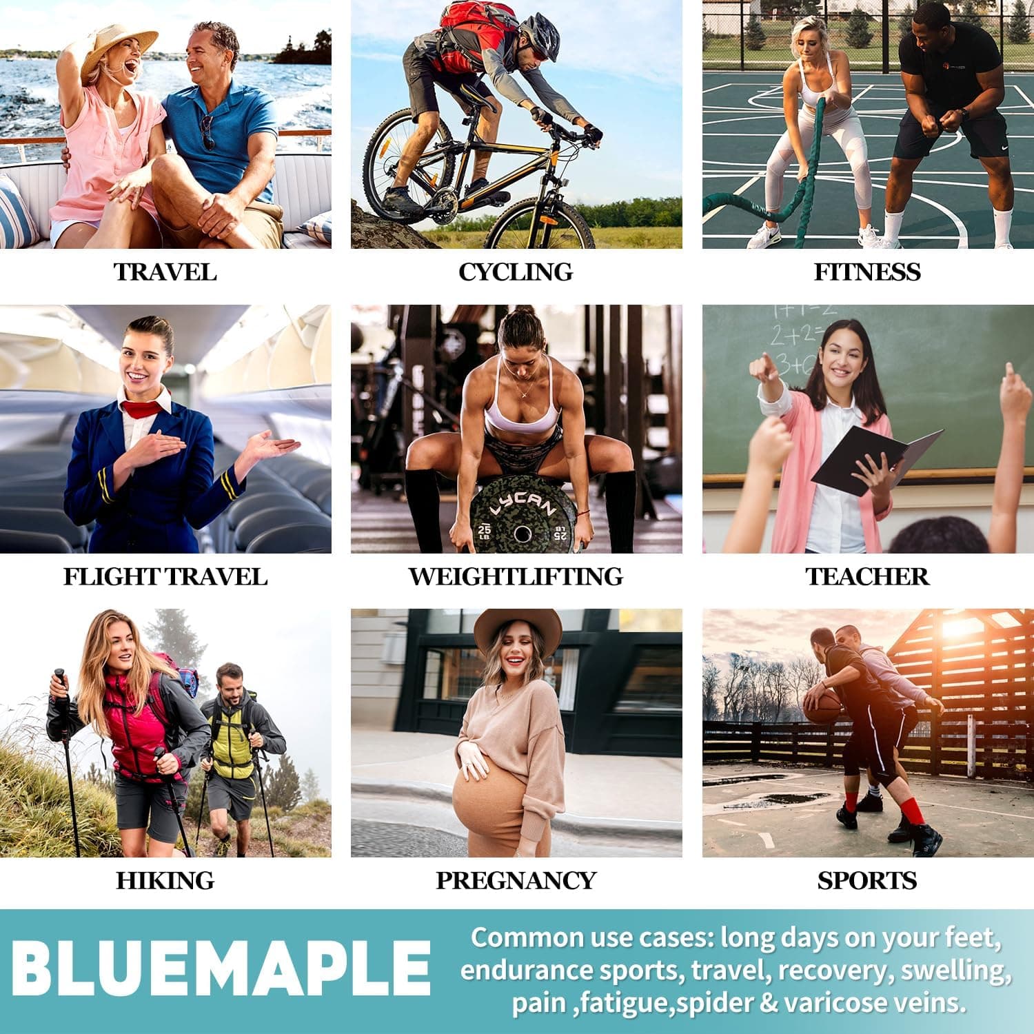 Bluemaple Thigh High Compression Socks for Women and Men Circulation(3 Pairs) Over the Knee-Best Support for Running,Travel Large-X-Large Thigh High socks-assort01 - Image 7