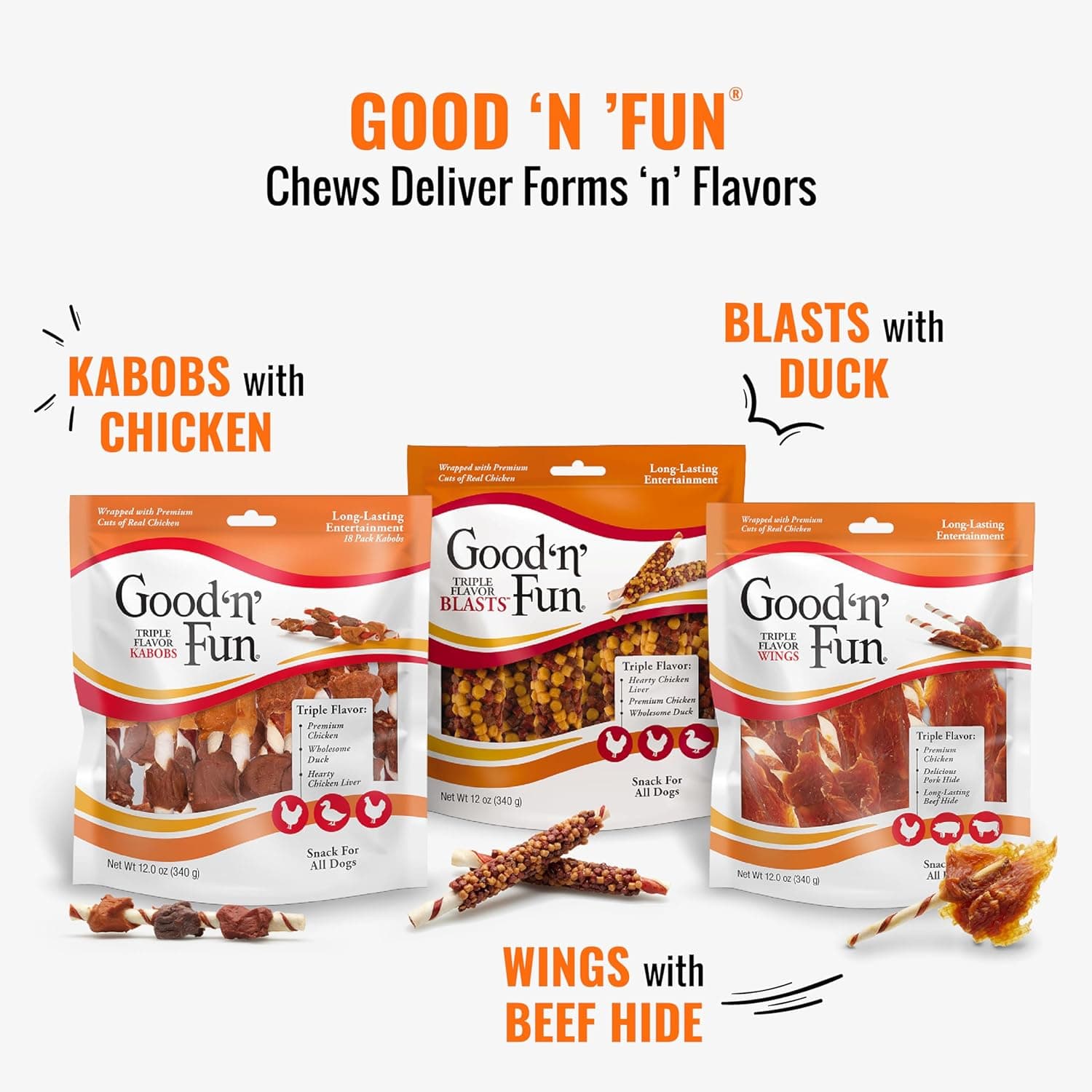 Good ‘n’ Fun Triple Flavor Wings Chews for All Dogs, 12 Ounces, Treat Your Dog to Long-Lasting Chews Made with Chicken, Pork Hide and Beef Hide 12 Ounce (Pack of 1) - Image 10