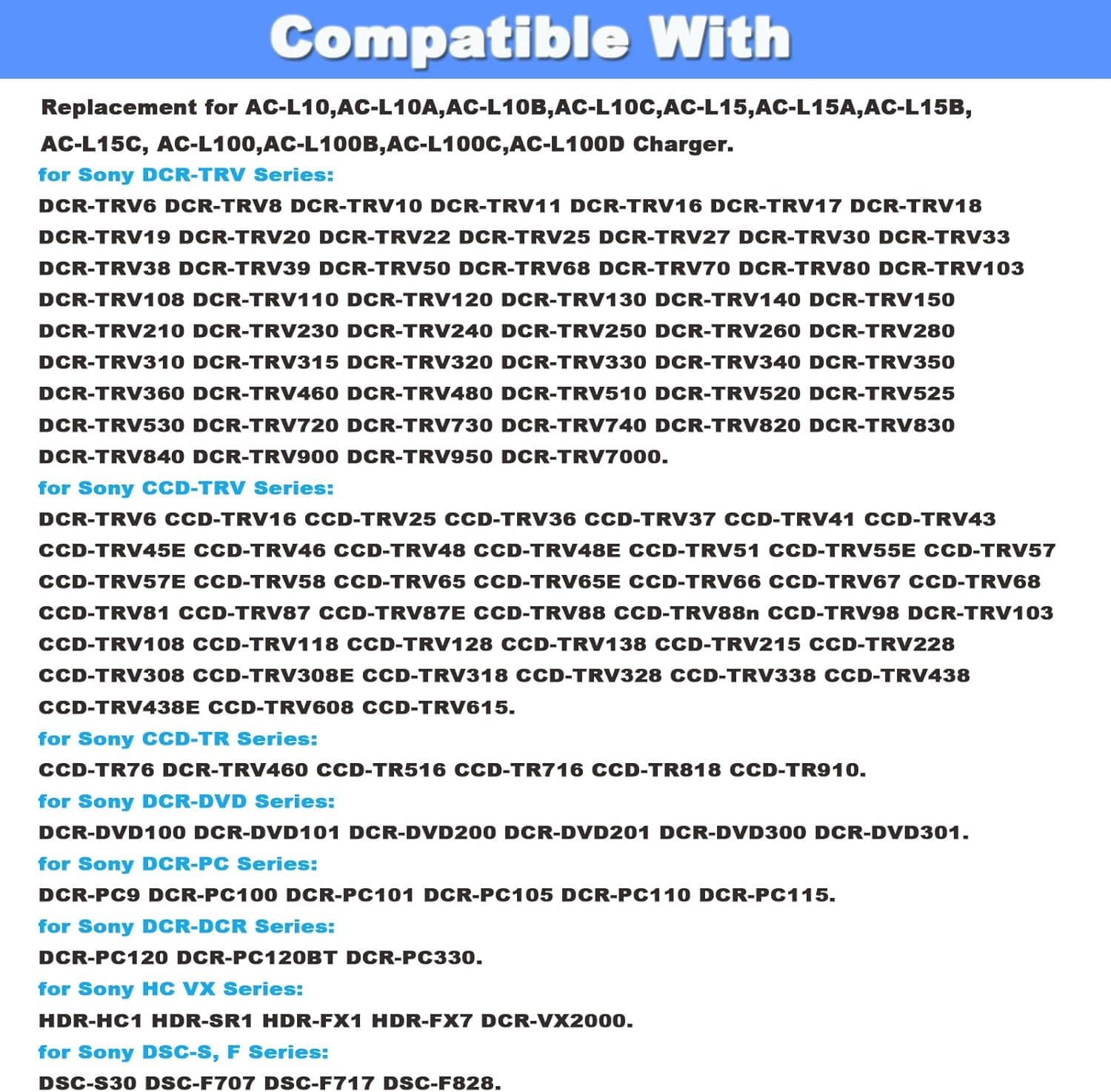 TKDY AC-L100 for Sony Handycam Camcorder Charger Cord Replace AC-L10A L10B L15A L15B L100A L100B L100C AC Adapter, fit for Sony Hi8 CCD- TRV128 TRV103 TRV130 TRV150 TRV108 TRV308 etc. - Image 3