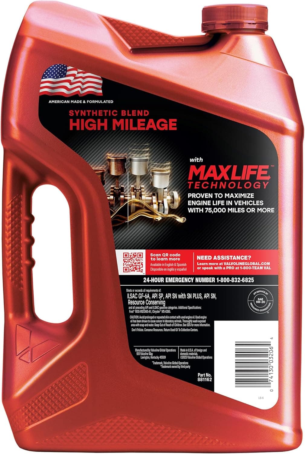 Valvoline High Mileage with MaxLife Technology SAE 5W-20 Synthetic Blend Motor Oil 5 QT High Mileage 5 qt (Pack of 1) 5W-20 - Image 2