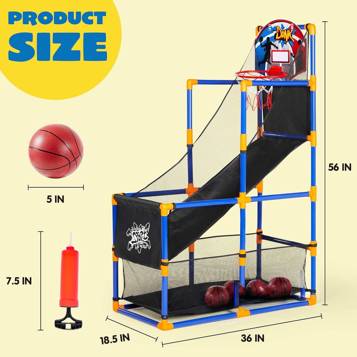 JOYIN Arcade Basketball Game Set with 4 Balls and Hoop for Kids 3 to 12 Years Old Indoor Outdoor Sport Play - Easy Set Up - Air Pump Included - Ideal for Competition Blue - Image 8