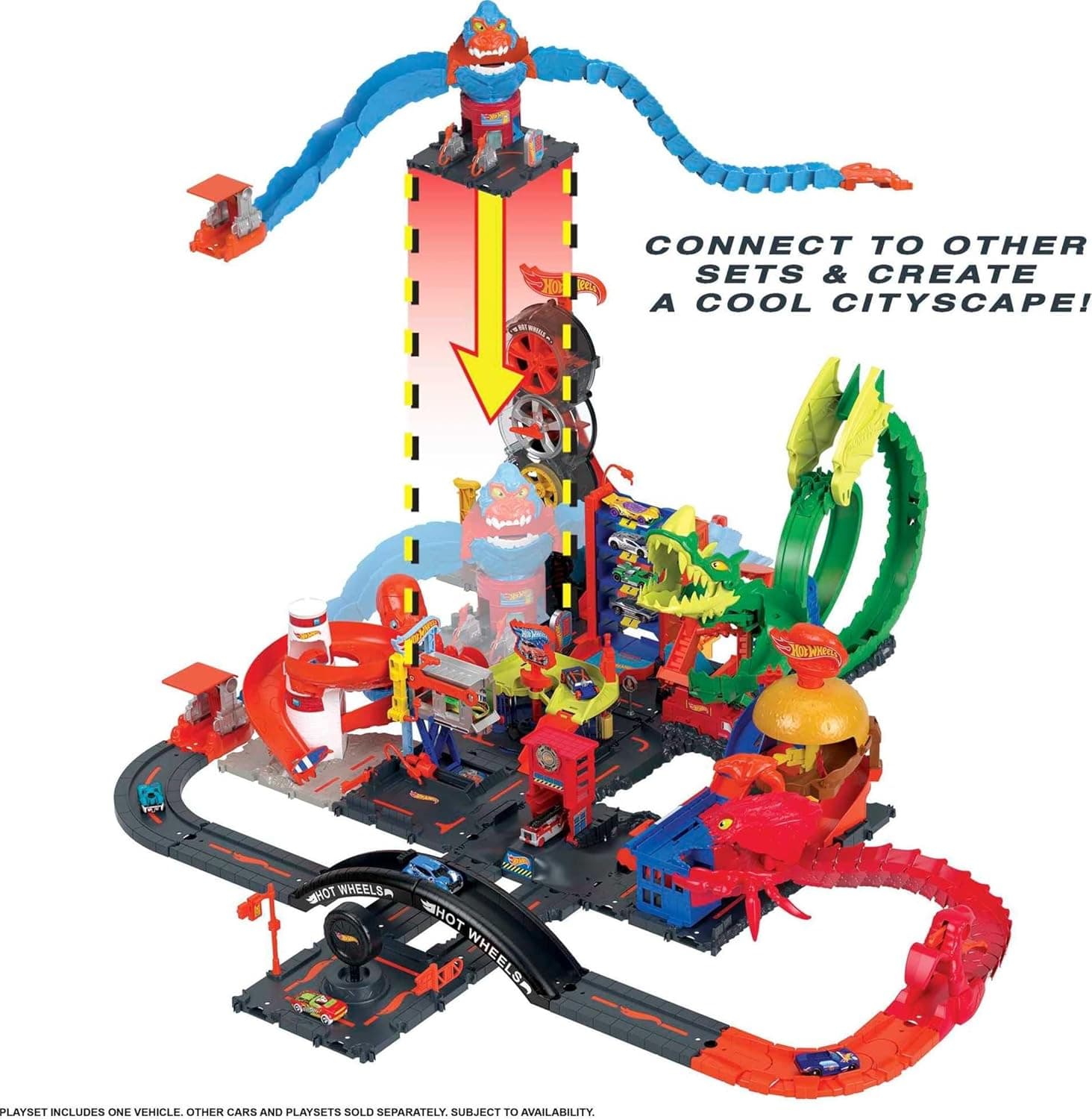Hot Wheels City Wreck & Ride Gorilla Attack with 1 Car, Connects to Other Sets, Gas Station-Themed Set, Gift for Kids 4 to 8 Years Old Modern - Image 7