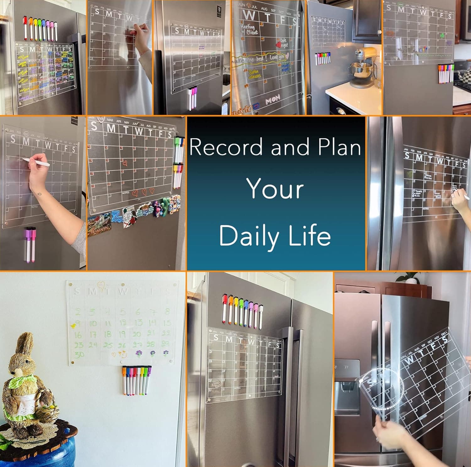 Acrylic Magnetic Dry Erase Board Calendar for Fridge, Clear Monthly Planner Whiteboard for Refrigerator, w/ 8 Colors Markers, 15"x11" 15"x11" Monthly - Image 7