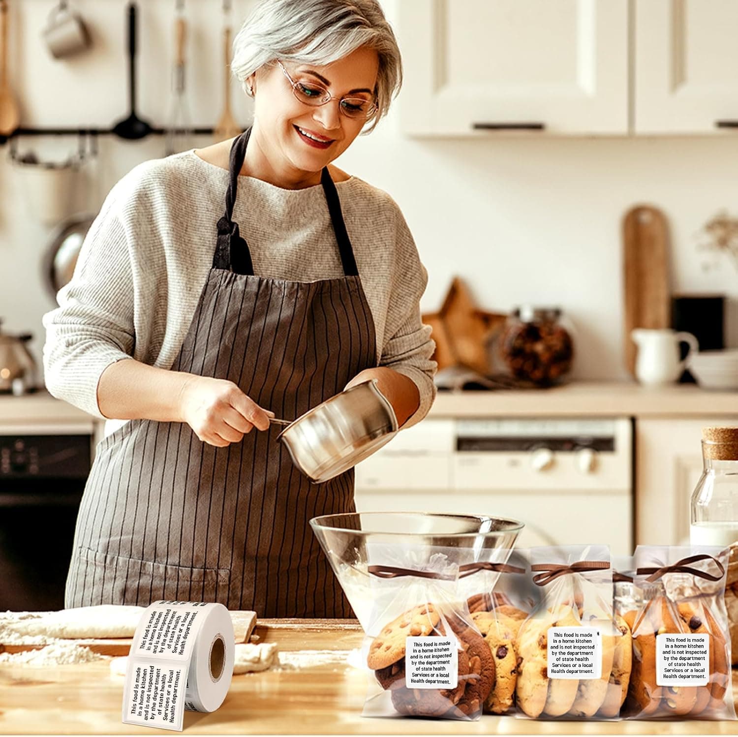 Janlaugh 500 Count Cottage Food Law Labels Stickers Made in a Home Kitchen Decal 1.5 Square Food Stickers Thermal Printed Labels for Home Kitchen White Home Kitchen Made - Image 7