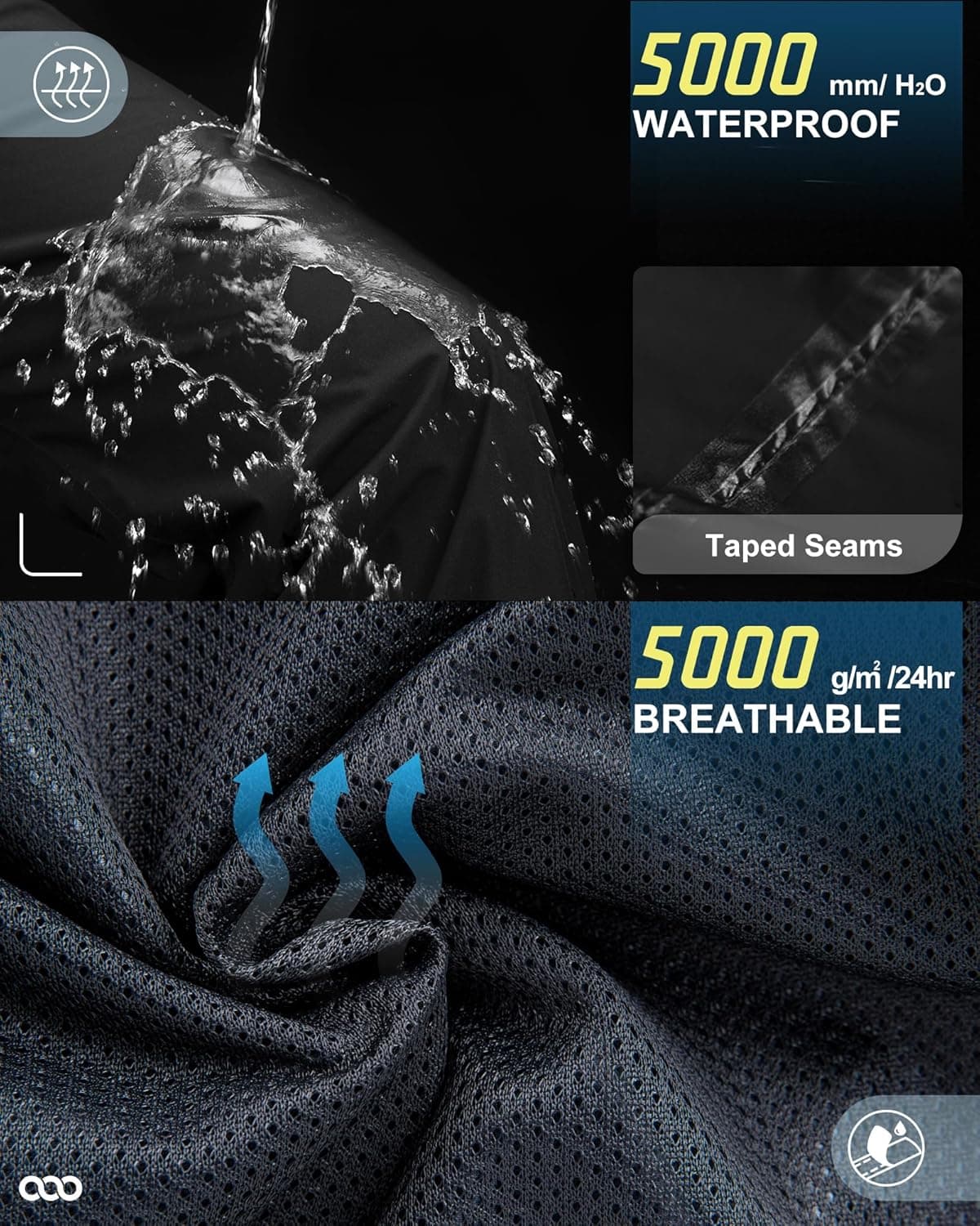 33,000ft Men's Rain Pants, Waterproof Rain Over Pants, Windproof Outdoor Pants for Hiking, Fishing 34W x 30L Black - Image 4