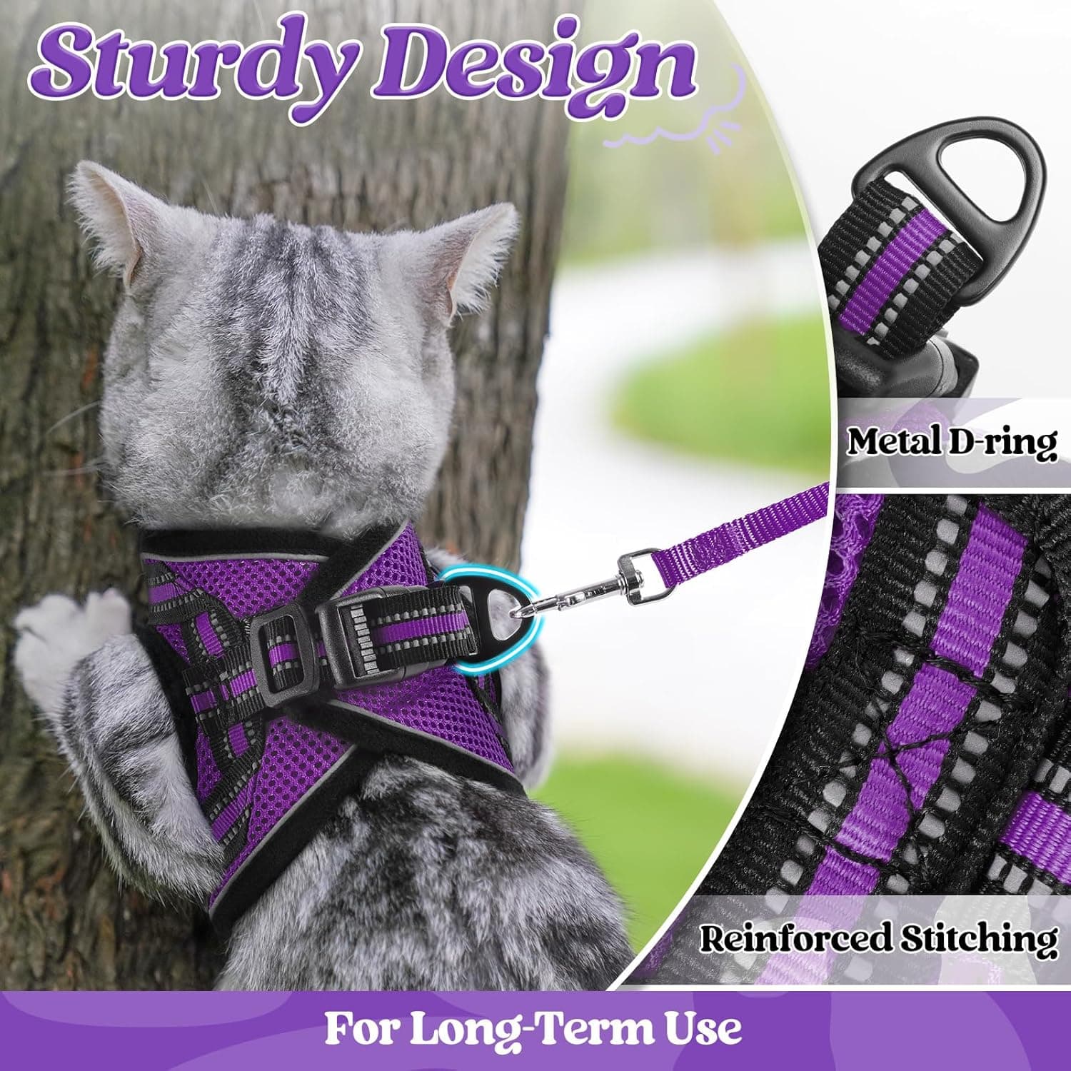 rabbitgoo Cat Harness and Leash Set for Walking Escape Proof, Adjustable Soft Kittens Vest with Reflective Strip for Cats, Comfortable Outdoor Vest, Purple, S Small Purple - Image 6