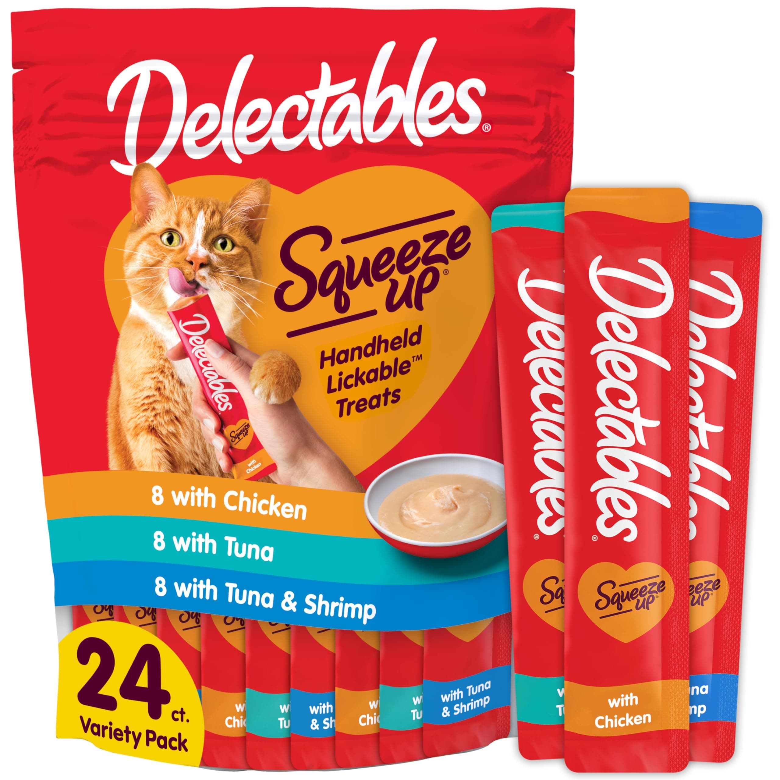 Delectables Squeeze Up Variety Pack, Creamy Squeezable Puree, Lickable Wet Cat Treats, Grain Free, No Added Fillers, No By-Products, No Added Preservatives, 0.5 Ounces Tube, 24 Tubes Total 0.5 Ounce (Pack of 24)