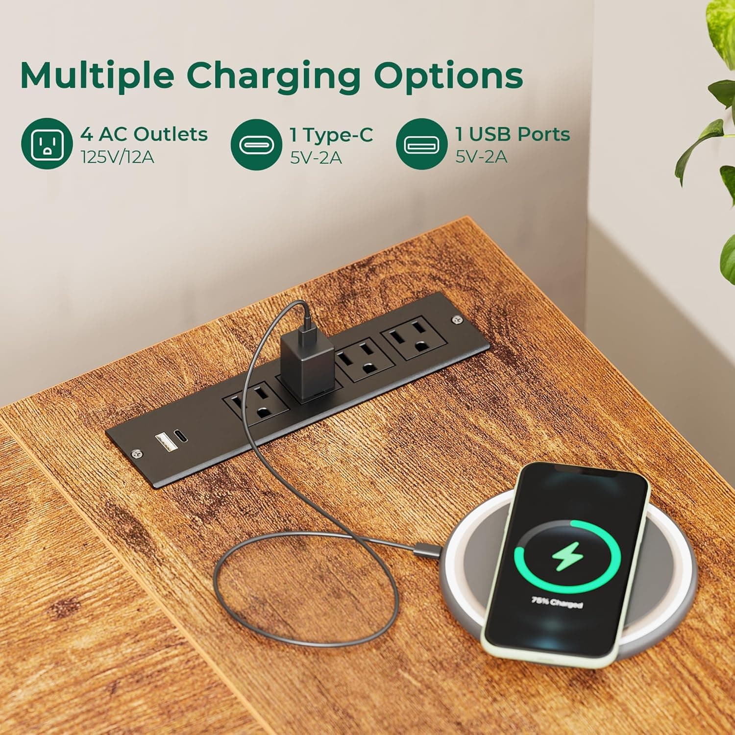 Huuger L型办公桌，带电源插座，47英寸电脑桌，配有3个抽屉和架子，适合游戏、角落工作、家庭办公室、学习，复古棕色 - Image 6