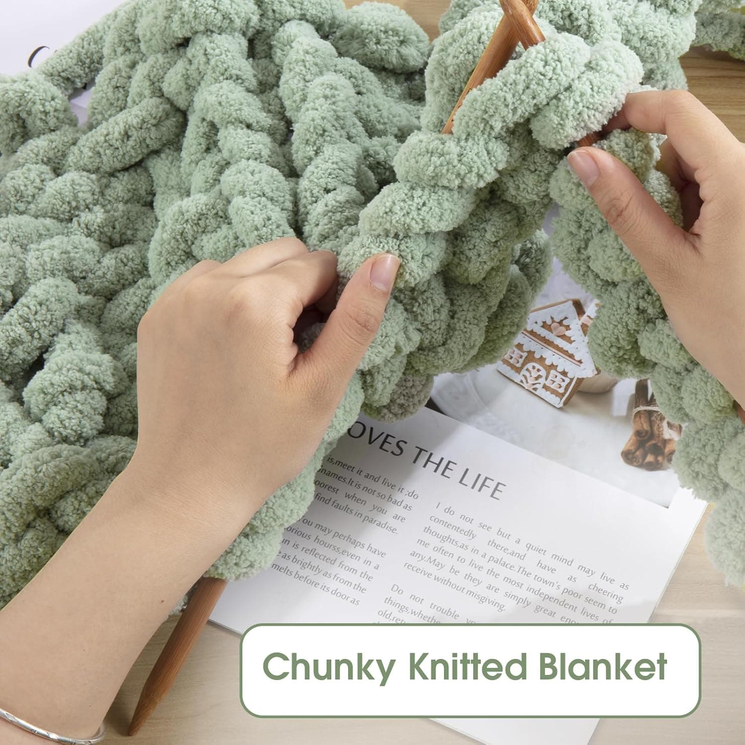 HOMBYS 8 Pack Assorted Chunky Yarn for Crocheting,Super Bulky Large Soft Fluffy Yarn,Plush Fuzzy Yarn,Thick Chenille Yarn for Hand Knitting/Arm Knitting,4 White & 4 Sage Green(27yds,8 oz Each Skein) 4 White+4 Sage Green 8 Pack - Image 4