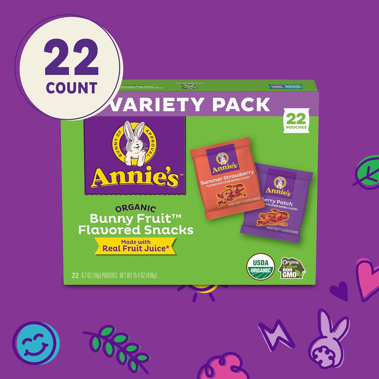 Annie's Organic Bunny Fruit Snacks, Variety Pack, Gluten Free, Halloween Snacks, 22 Ct, 15.4 oz Variety Pack 22 Count (Pack of 1) - Image 8