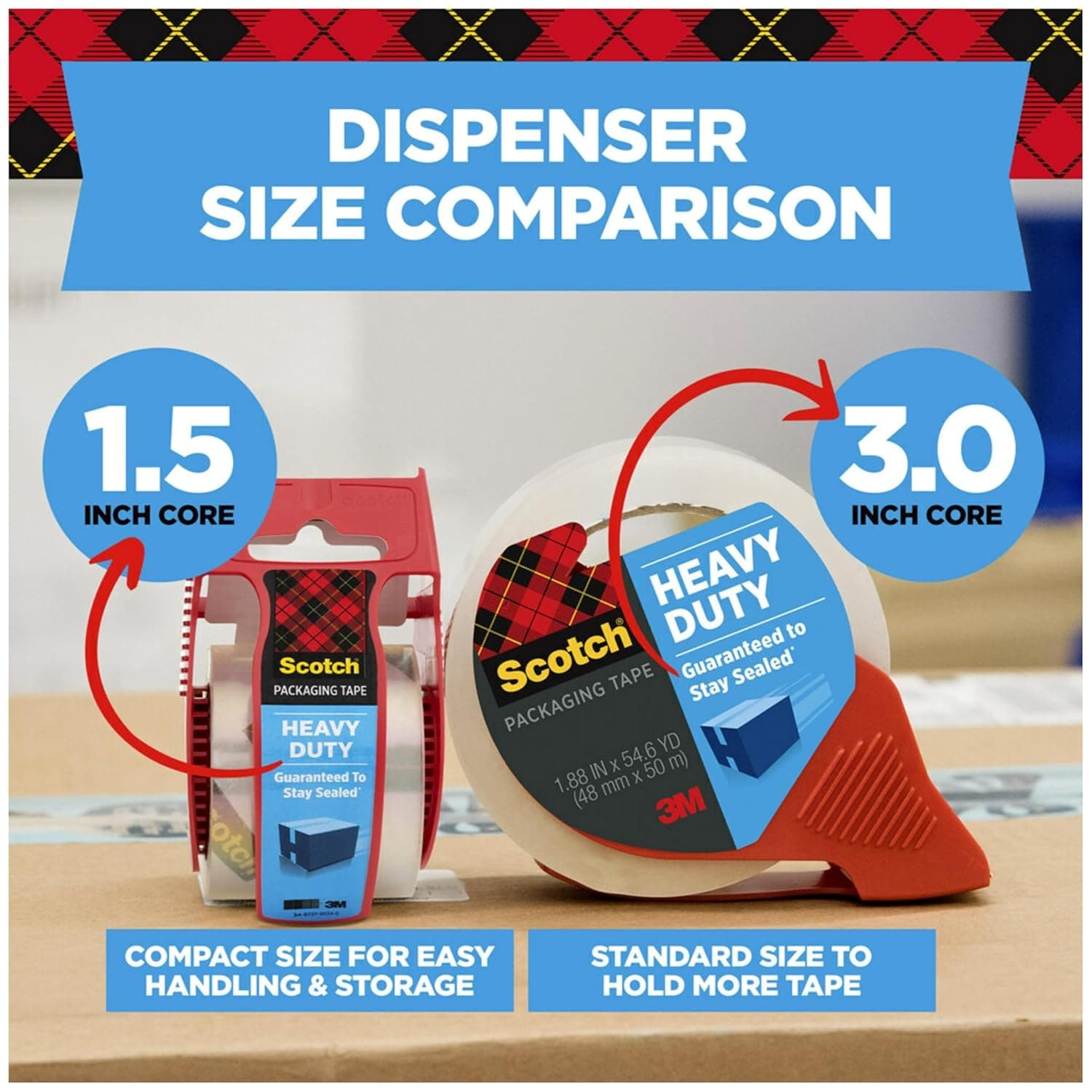 Scotch Heavy Duty Shipping Packing Tape, Clear, Shipping and Packaging Supplies, 1.88 in. x 27.7 yd., 1 Tape Roll with Dispenser 1 Roll - Image 4