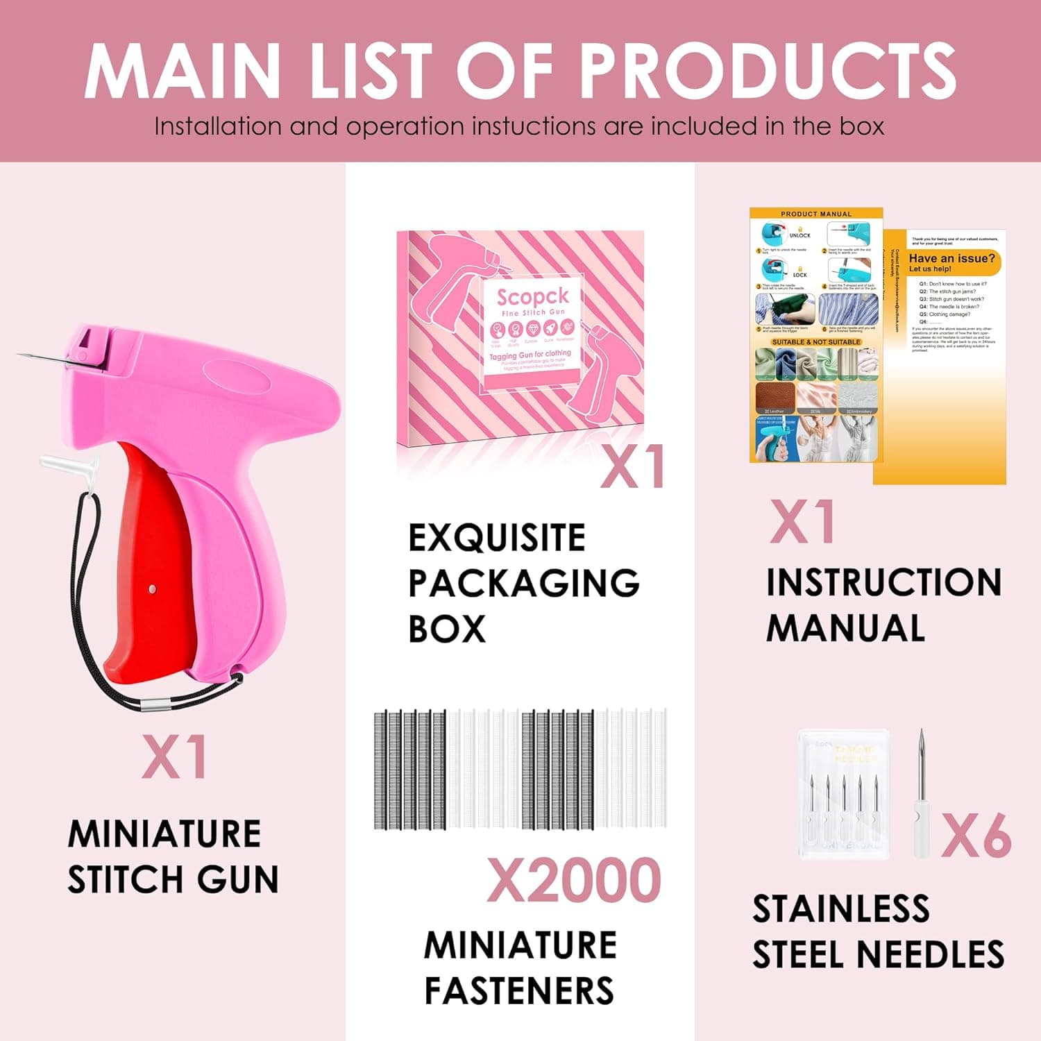 Pistola de Puntadas para Ropa - Pistola de Etiquetas Portátil Rápida para Arreglos de Ropa - Pistola de Etiquetado - Kit de Costura Incluye 6 Agujas, 1000 Sujetadores Negros y 1000 Sujetadores Blancos (Negro-Naranja) Rosa-Rojo - Image 6