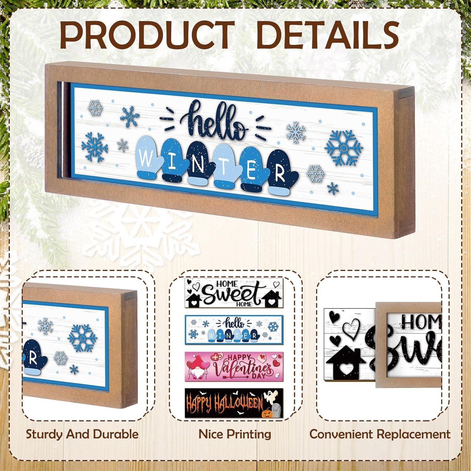 Barydat Interchangeable Season Sign Interchangeable Welcome Wood Sign for Table Decorative Seasonal Sign Decor with a Wooden Frame Wreaths for Fall Thanksgiving Halloween Autumn Decor Retro - Image 5