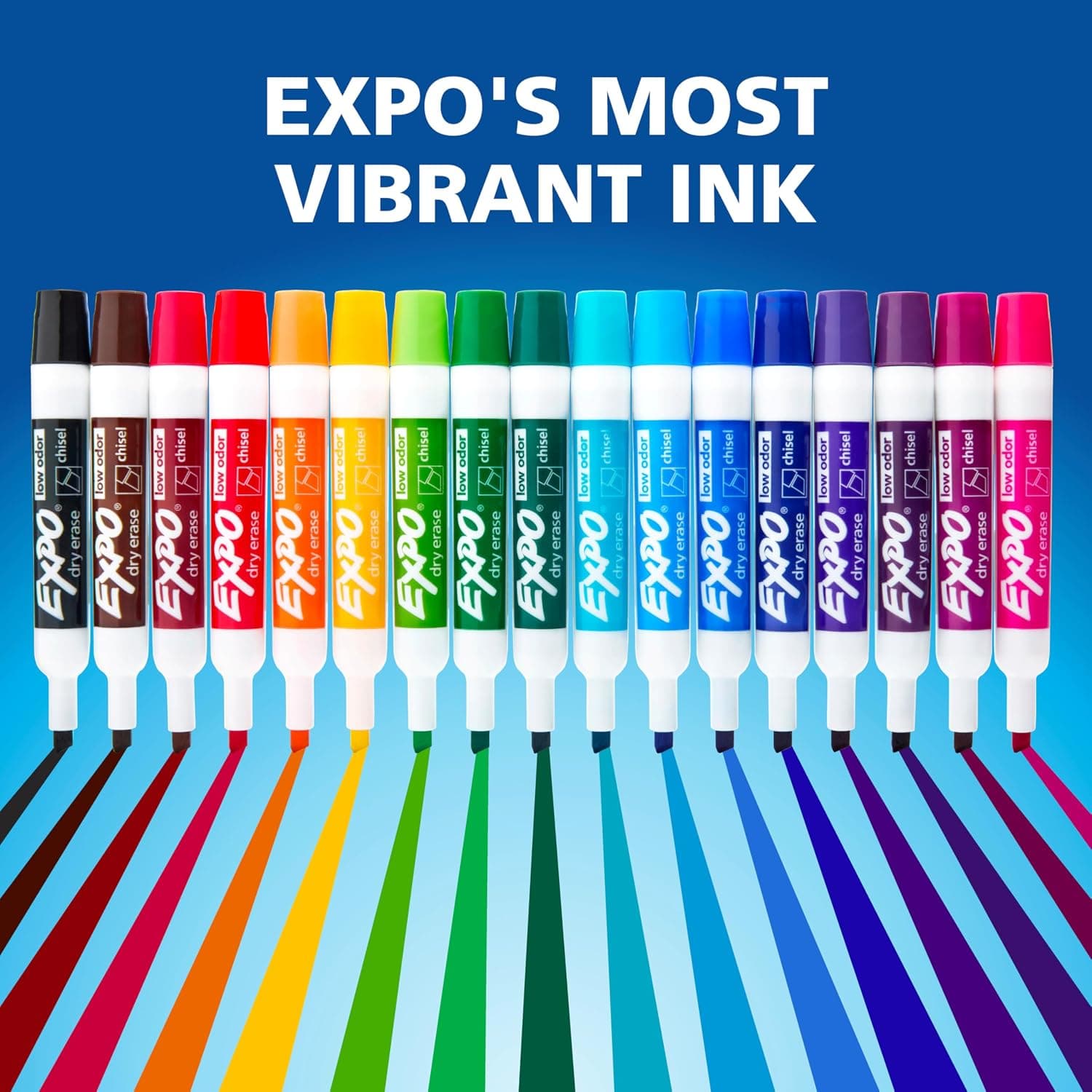 EXPO Dry Erase Markers, Low Odor Ink, Assorted Colors, Chisel Tip, 12 Count - Easily Erases, Vibrant Ink, Ideal for Classroom, Back to School Supplies, Teachers, Office, Whiteboard & Home - Image 7