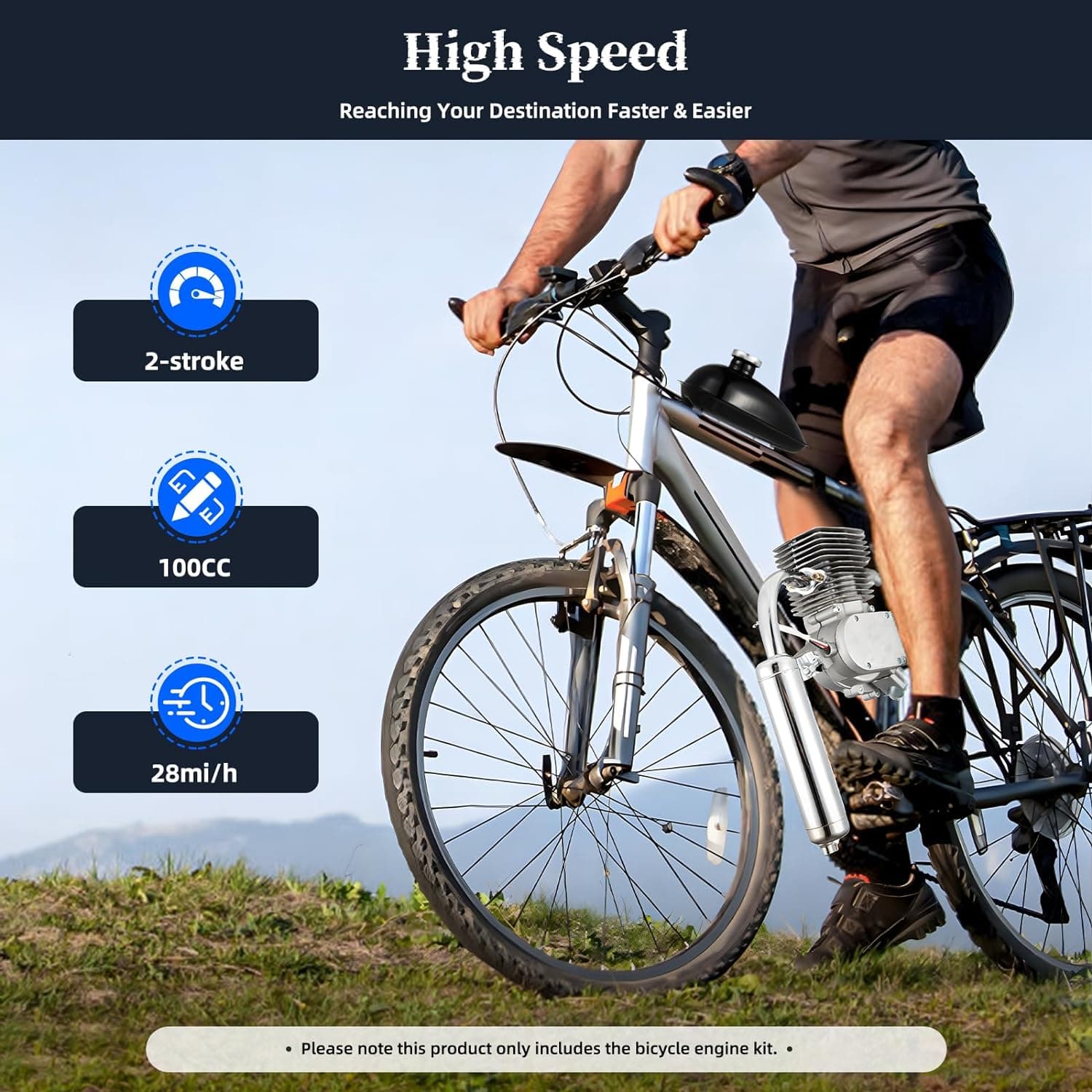 Upgraded Bicycle Engine Kit, 2 Stroke Motorized Bike Engine Motor Kit 100cc Super Fuel-efficient Fit Modified Full Set for 26"-28" Bikes - Image 4