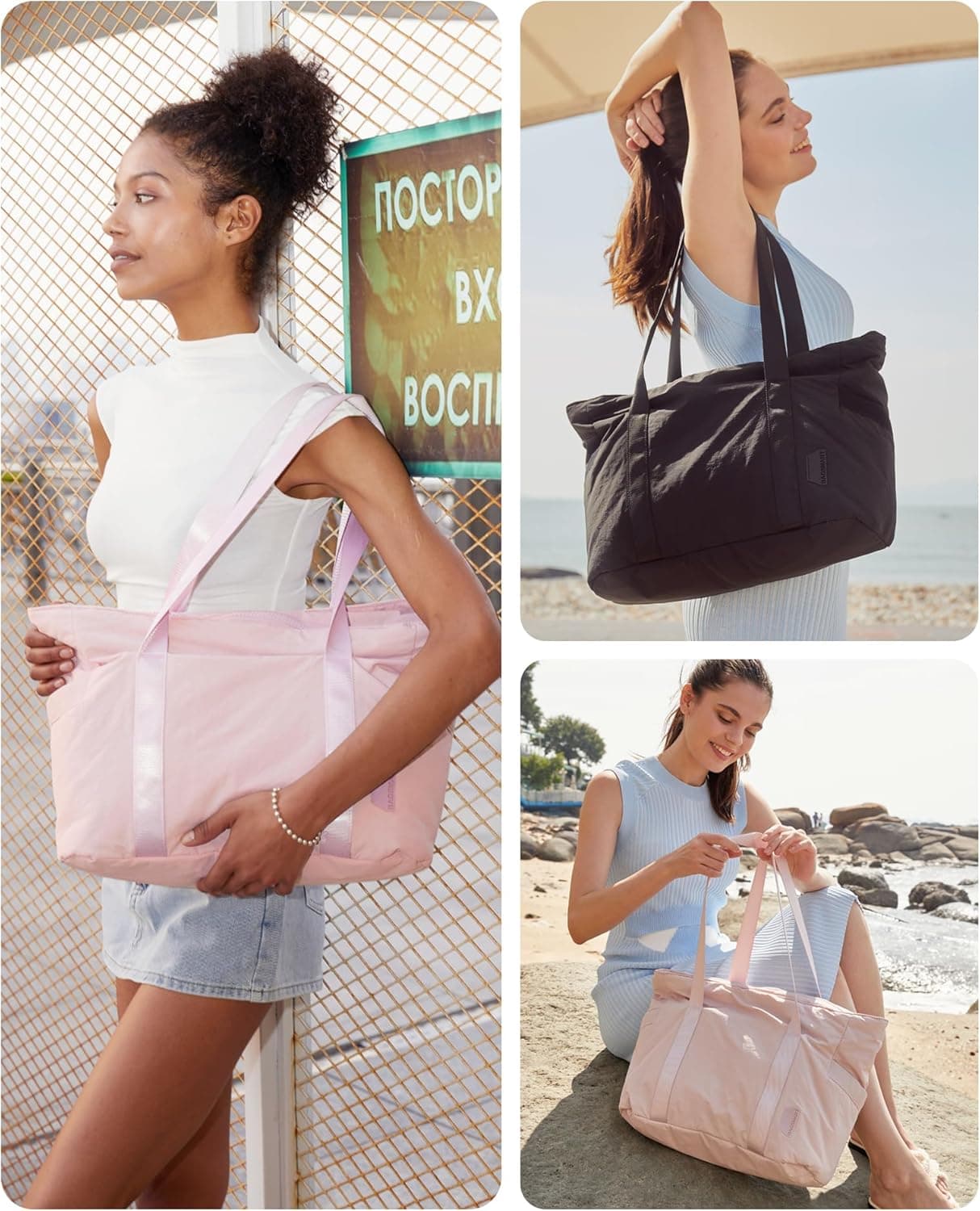 BAGSMART Tote Bag for Women, Tote Bag with Zipper Work Tote with Compartments Nurse Shoulder Hanbag for Travel, Gym Small B-pink-24l-fits 15.6" Laptop - Image 3